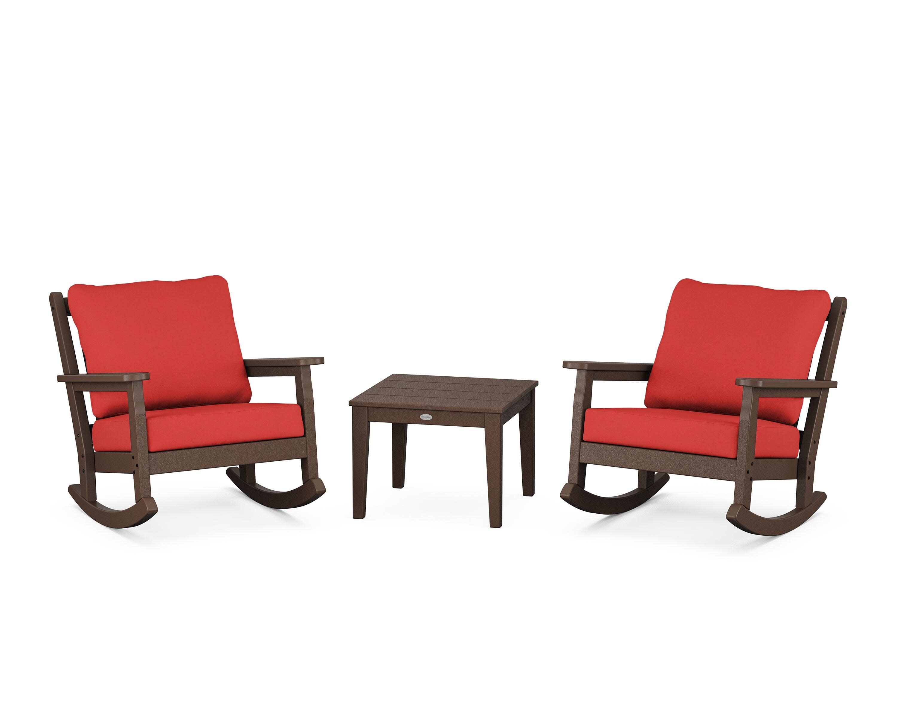 Chippendale 3-Piece Deep Seating Rocker Set in Mahogany / Crimson Linen