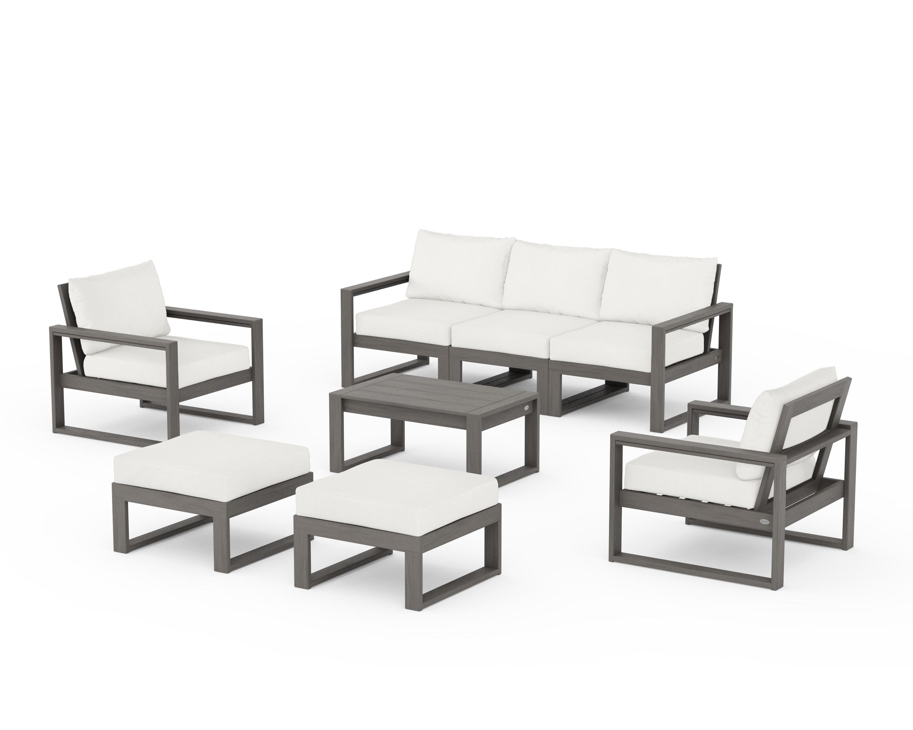 EDGE Sectional 8-Piece Lounge Sofa Set in Driftwood / Natural Linen