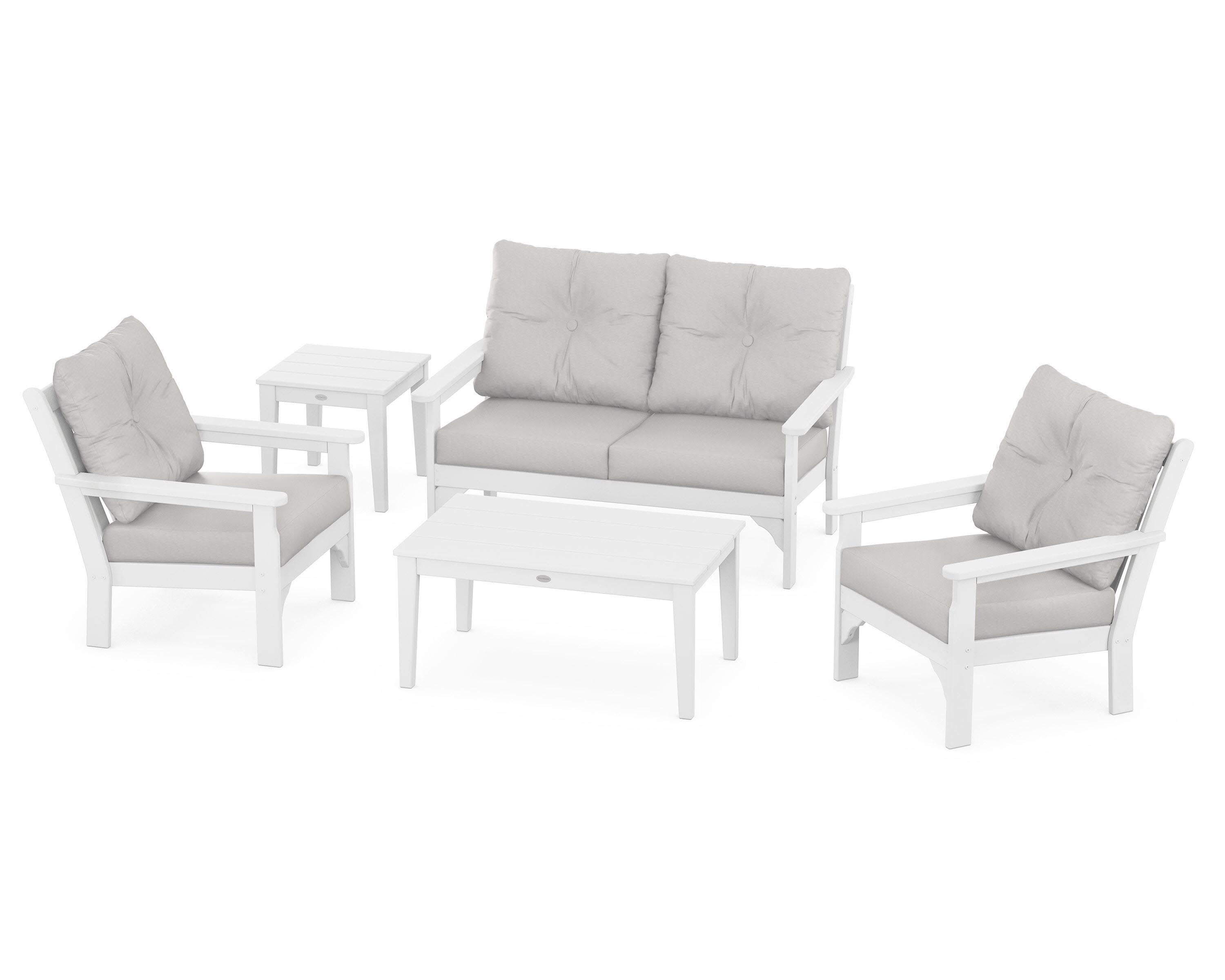 Vineyard 5-Piece Deep Seating Set in White / Diamond in the Rough