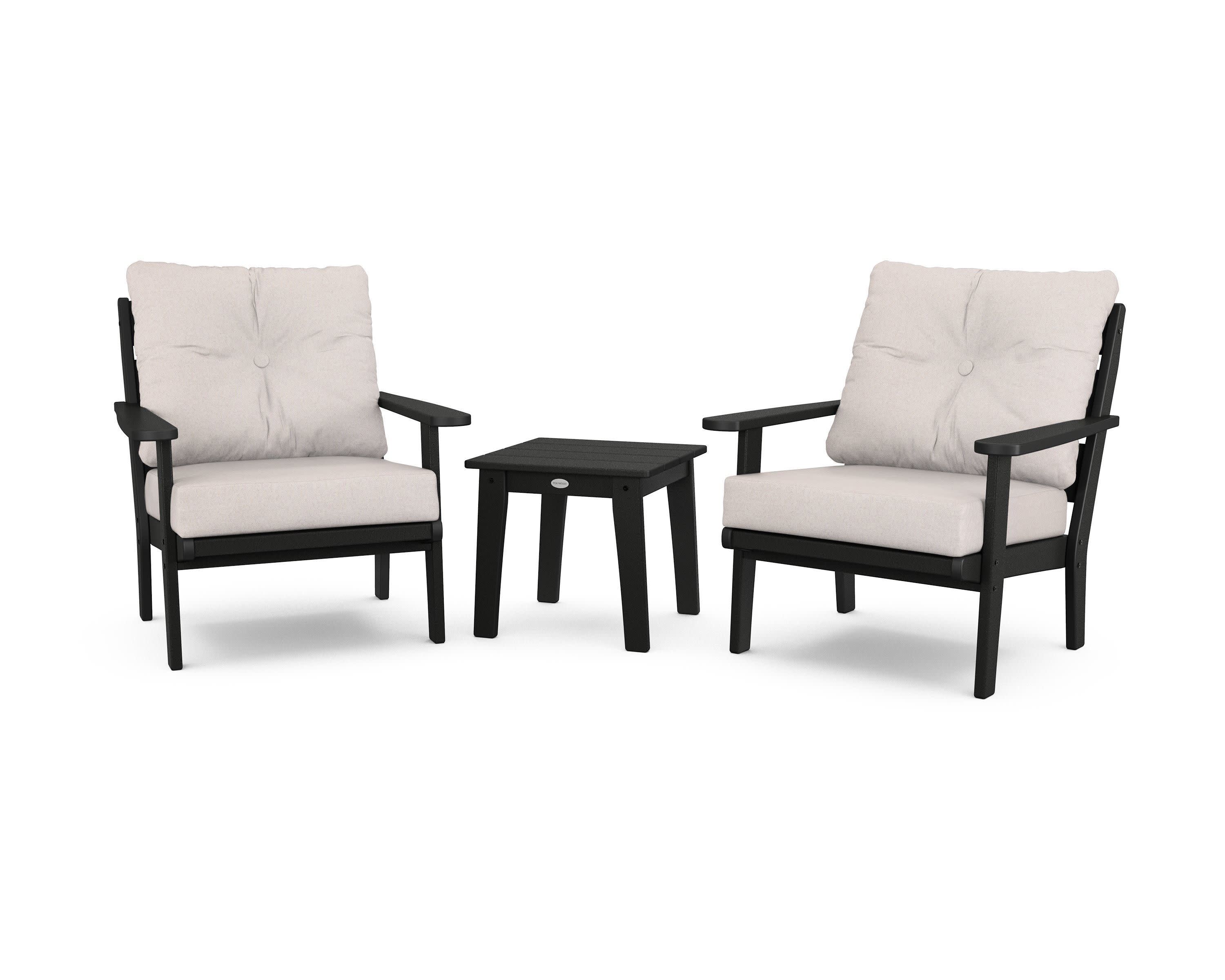 Lakeside 3-Piece Deep Seating Chair Set in Black / Dune Burlap