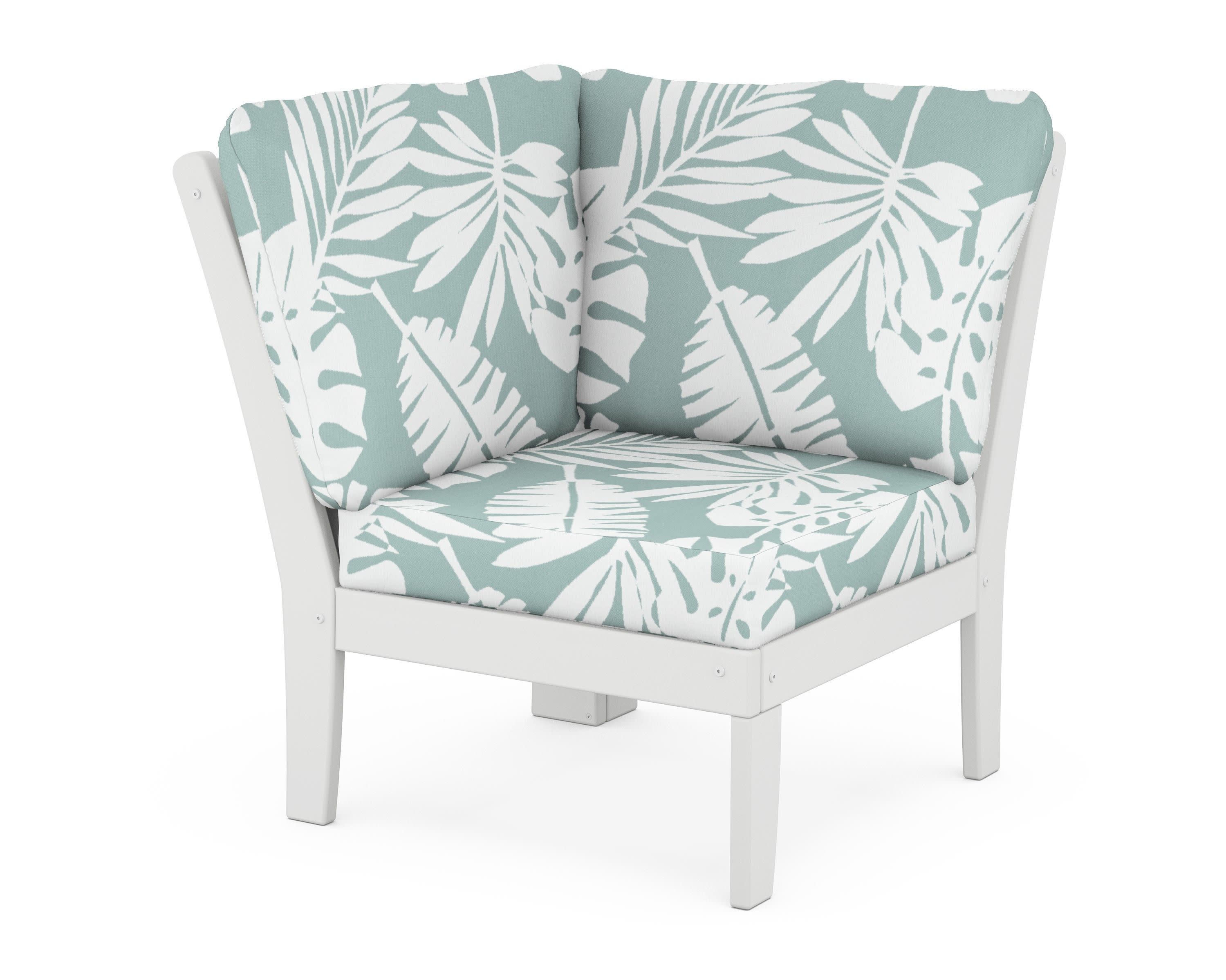 Braxton Modular Corner Chair in White / Leaf Glacier Spa
