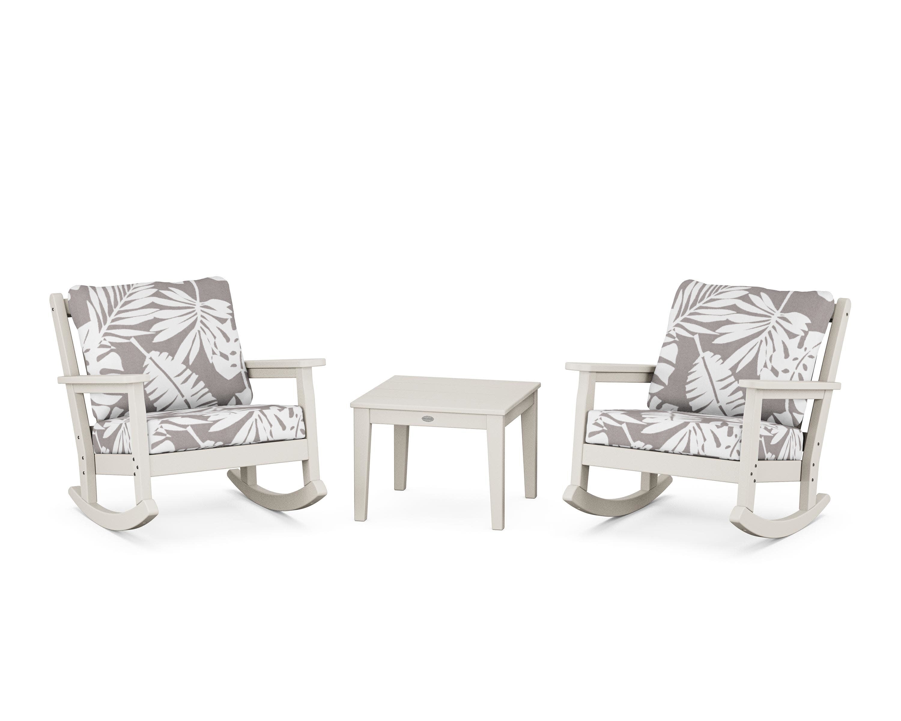 Chippendale 3-Piece Deep Seating Rocker Set in Sand / Leaf Grey Mist