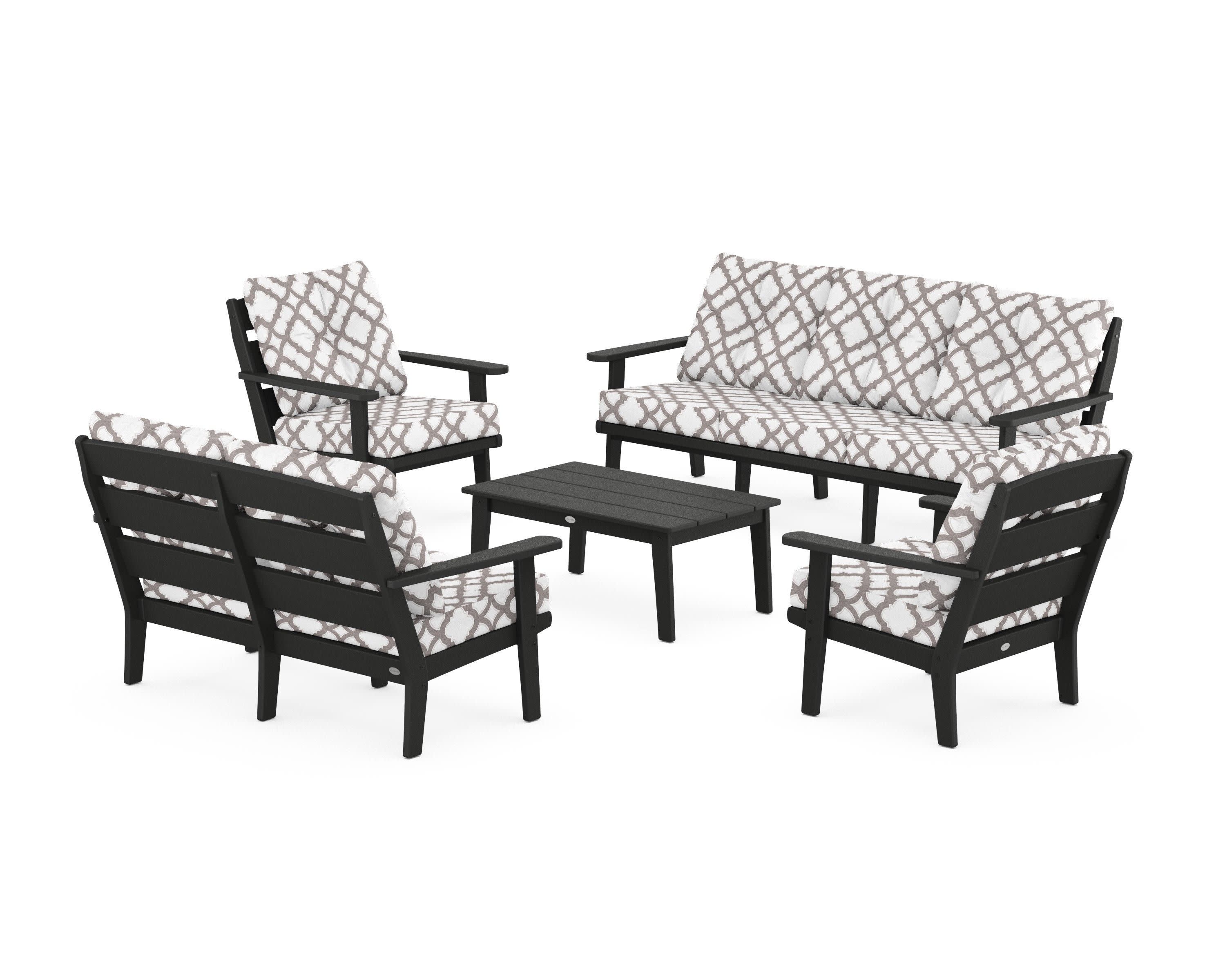 Lakeside 5-Piece Lounge Sofa Set in Black / Trellis Grey Mist