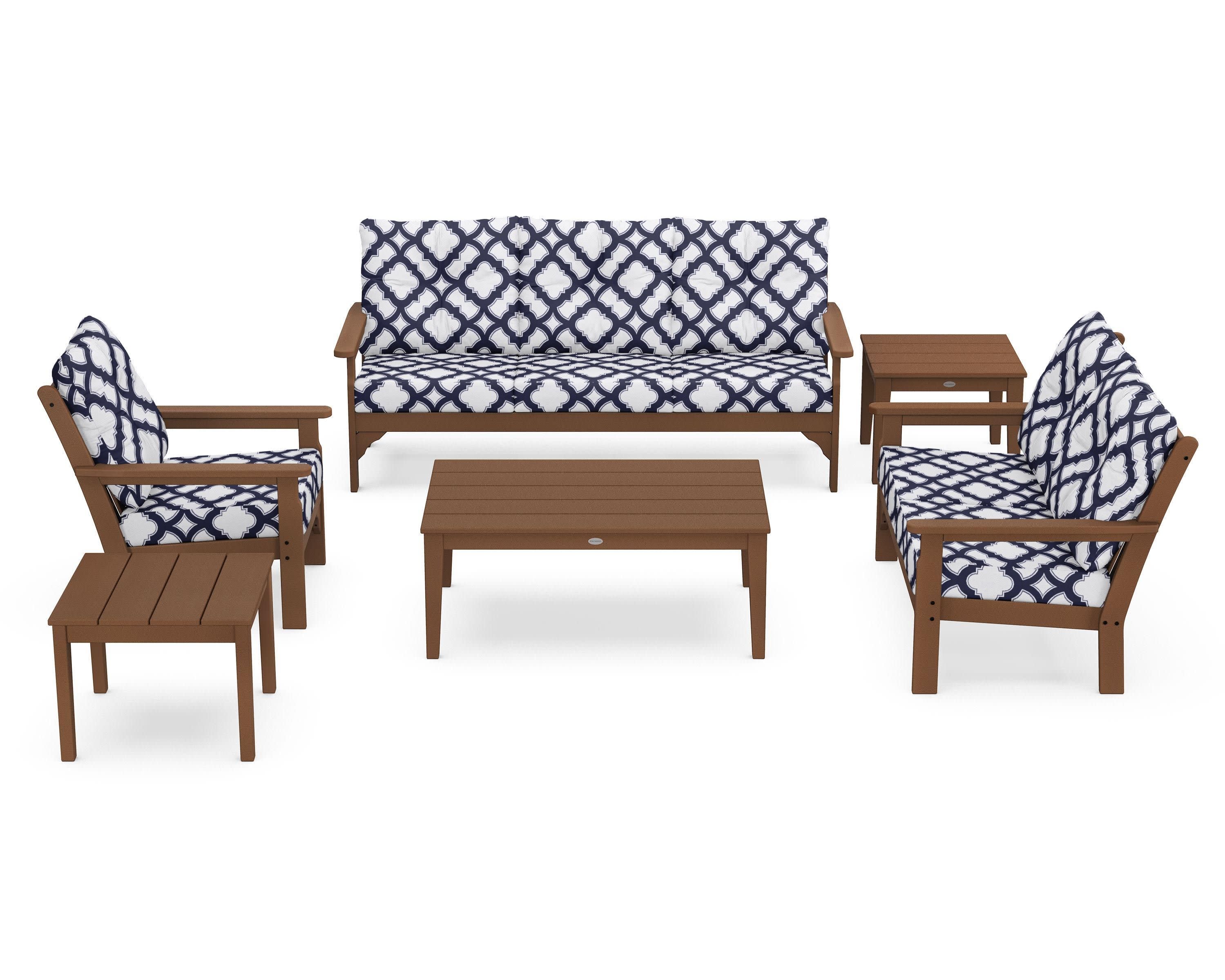 Vineyard 6-Piece Deep Seating Set in Teak / Trellis Navy