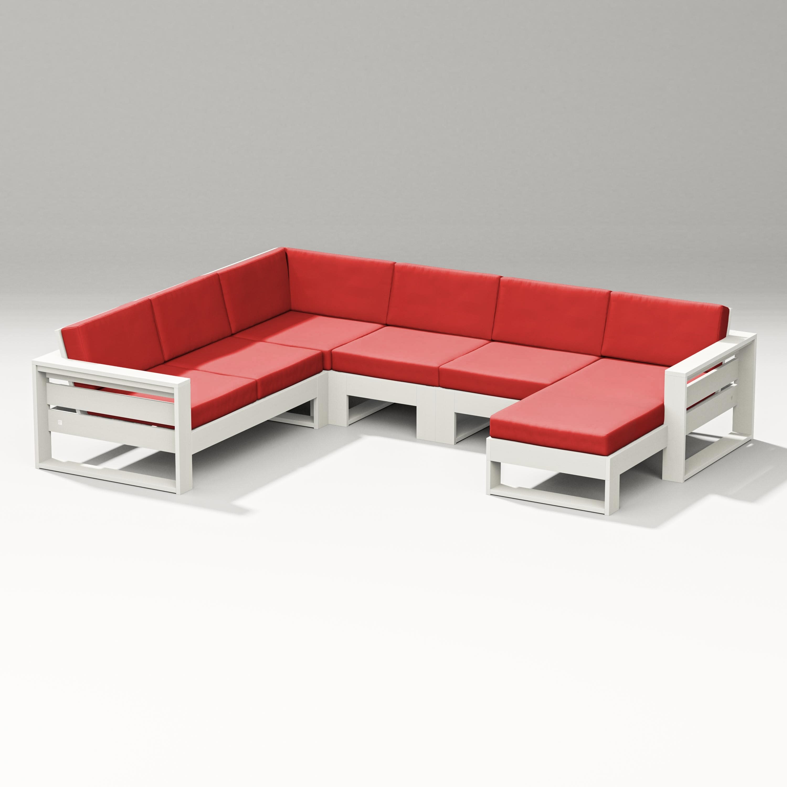 Latitude Corner Sectional with Right Chaise in Vintage White / Crimson Linen