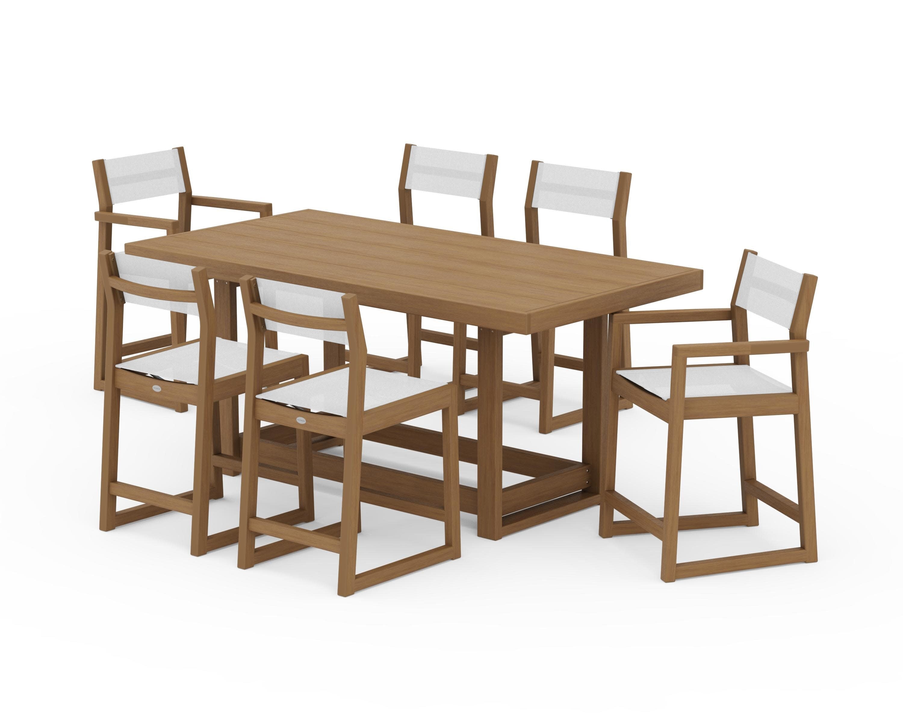 EDGE Sling 7-Piece Counter Table Set in Natural / White Sling