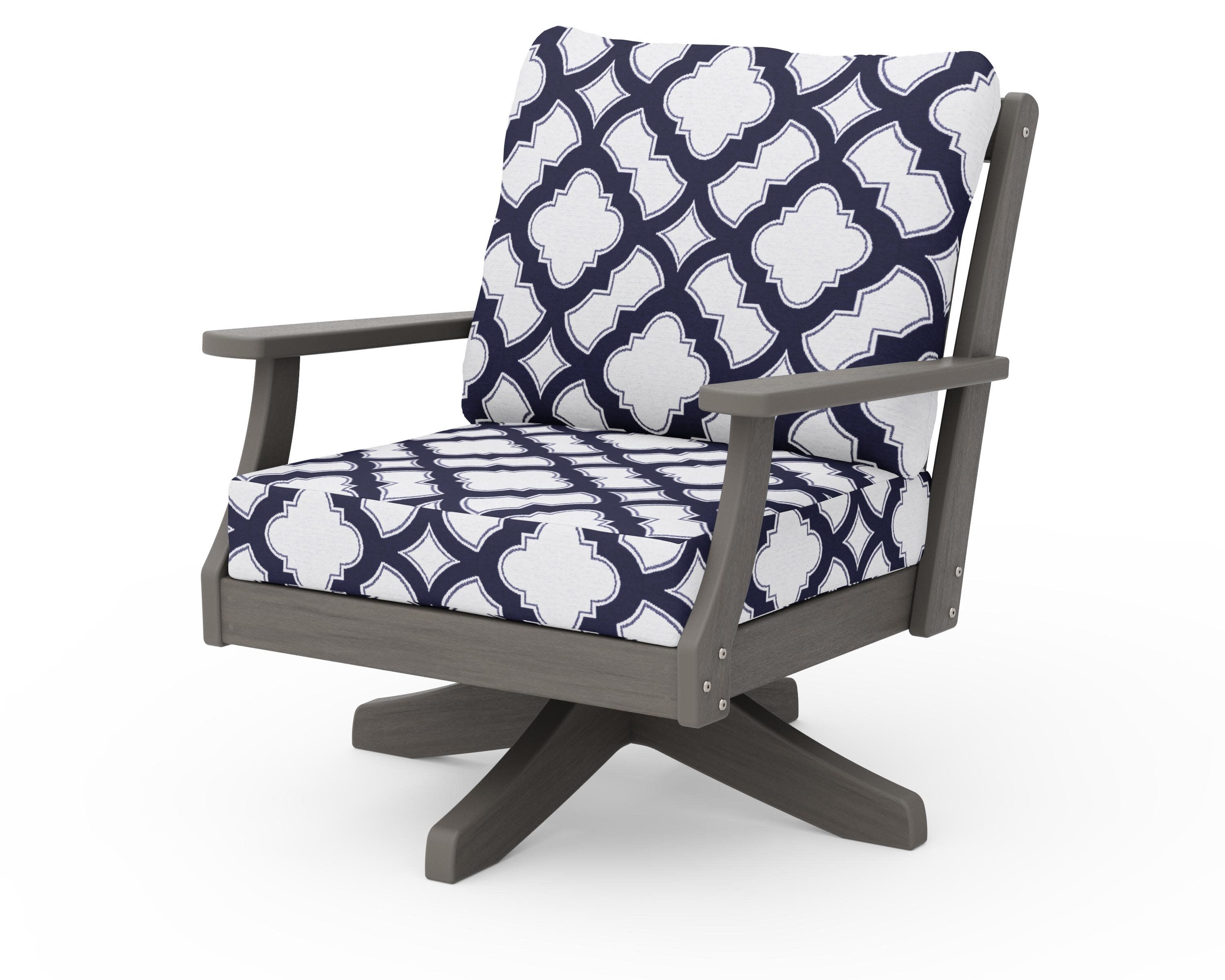 Braxton Deep Seating Swivel Chair in Driftwood / Trellis Navy