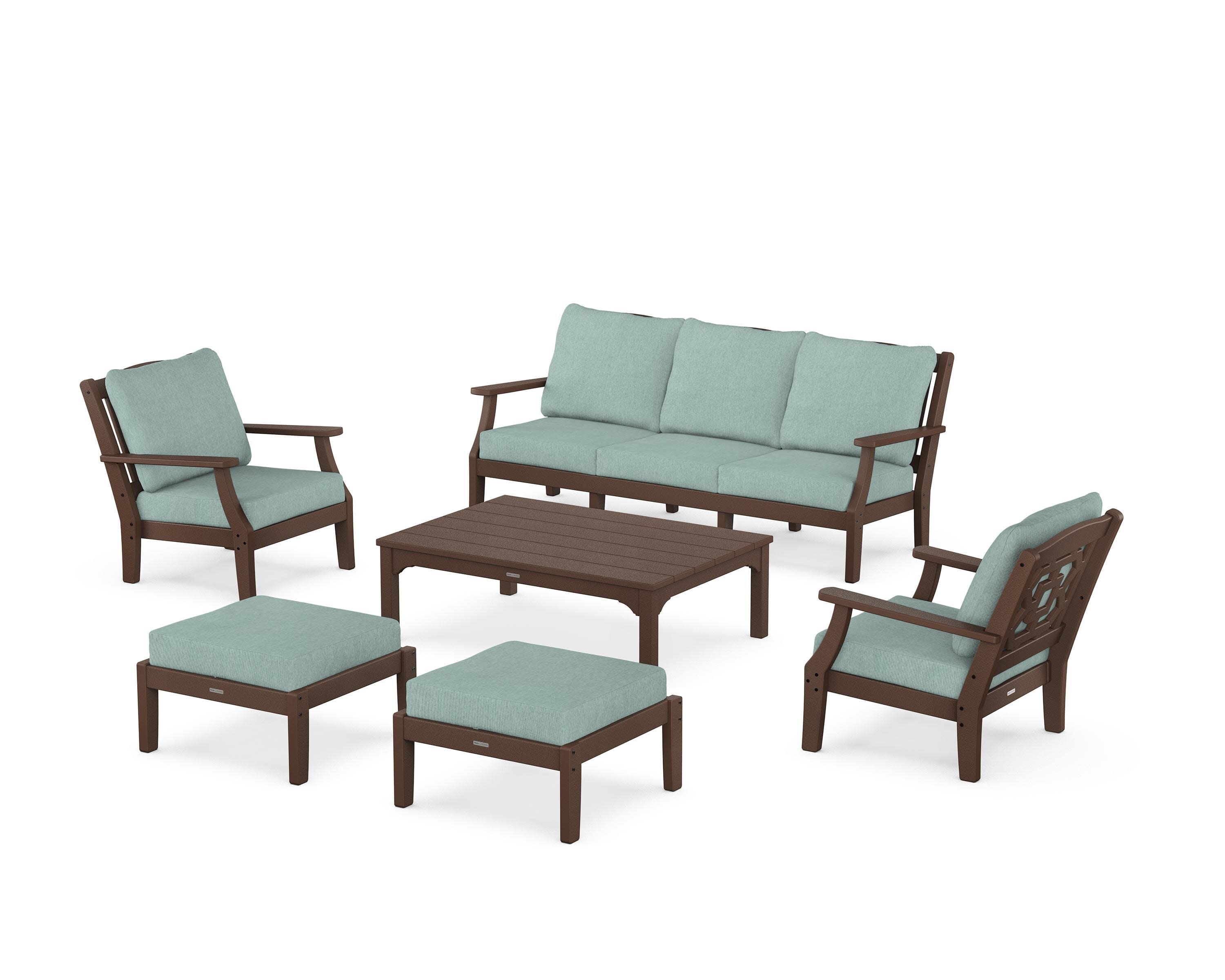 Chinoiserie 6-Piece Lounge Sofa Set in Mahogany / Glacier Spa
