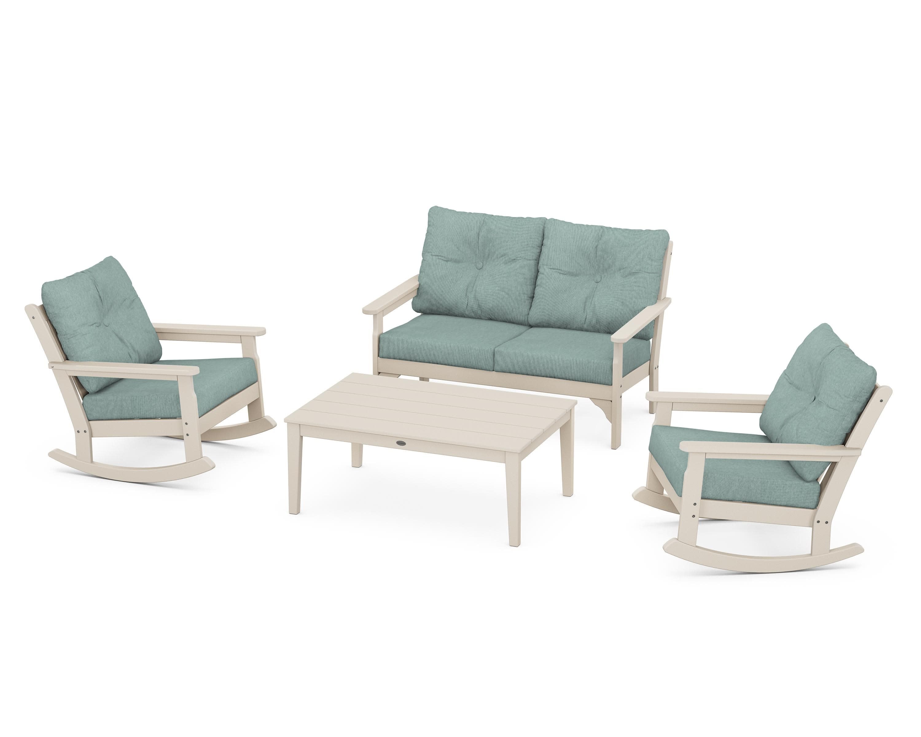 Vineyard 4-Piece Deep Seating Rocking Chair Set in Sand / Glacier Spa