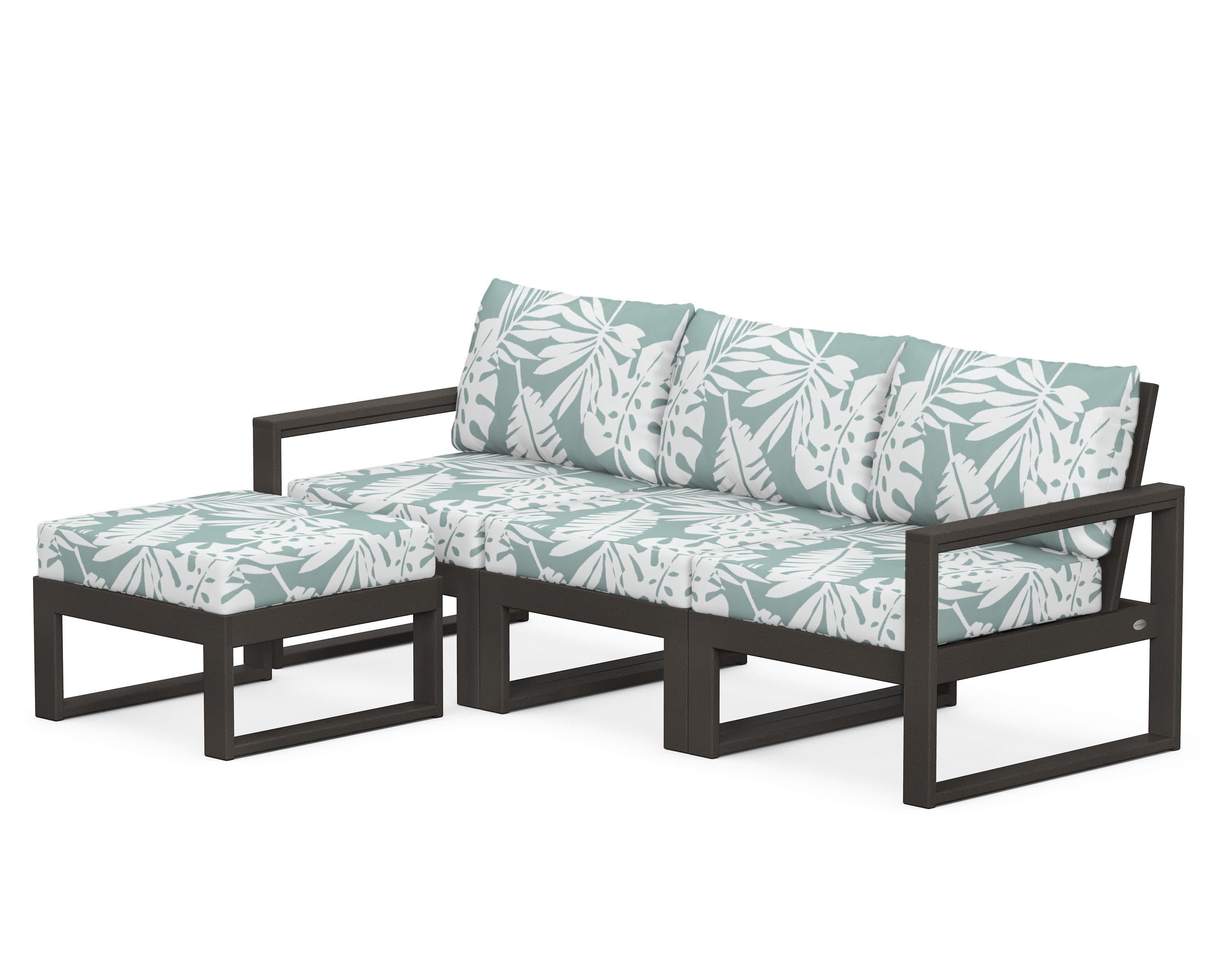EDGE 4-Piece Modular Deep Seating Set with Ottoman in Vintage Coffee / Leaf Glacier Spa