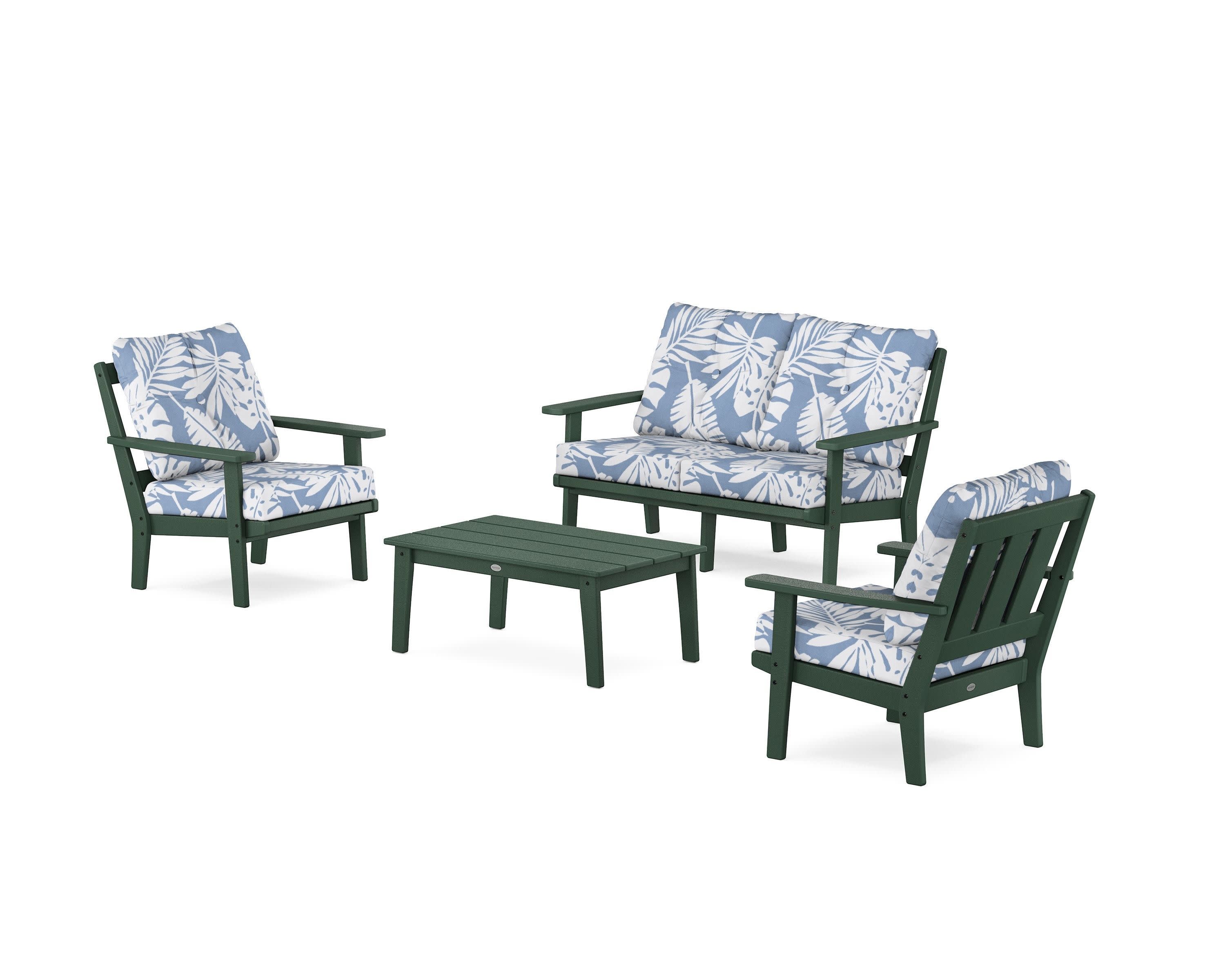 Oxford 4-Piece Deep Seating Set with Loveseat in Green / Leaf Sky Blue