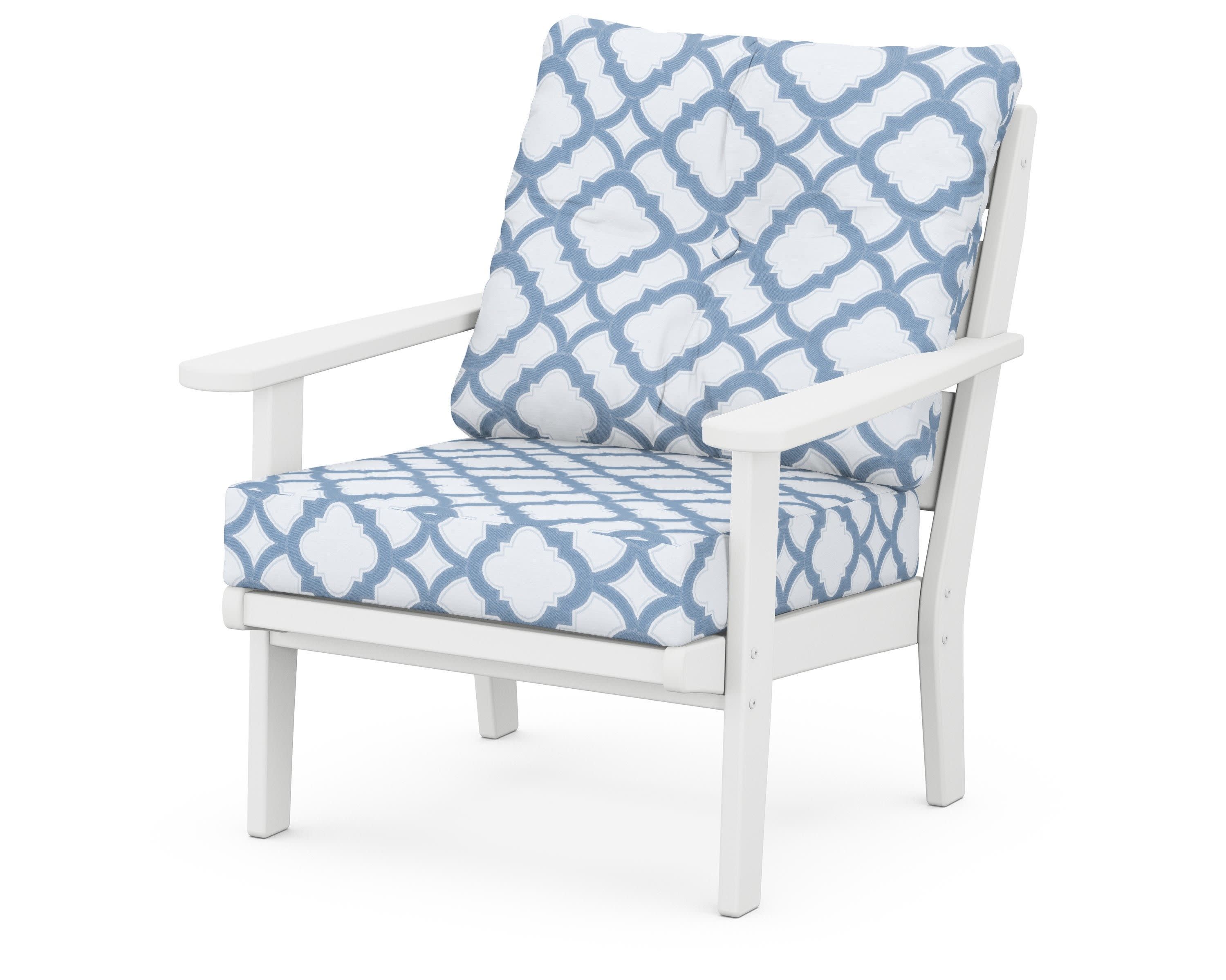 Lakeside Deep Seating Chair in White / Trellis Sky Blue