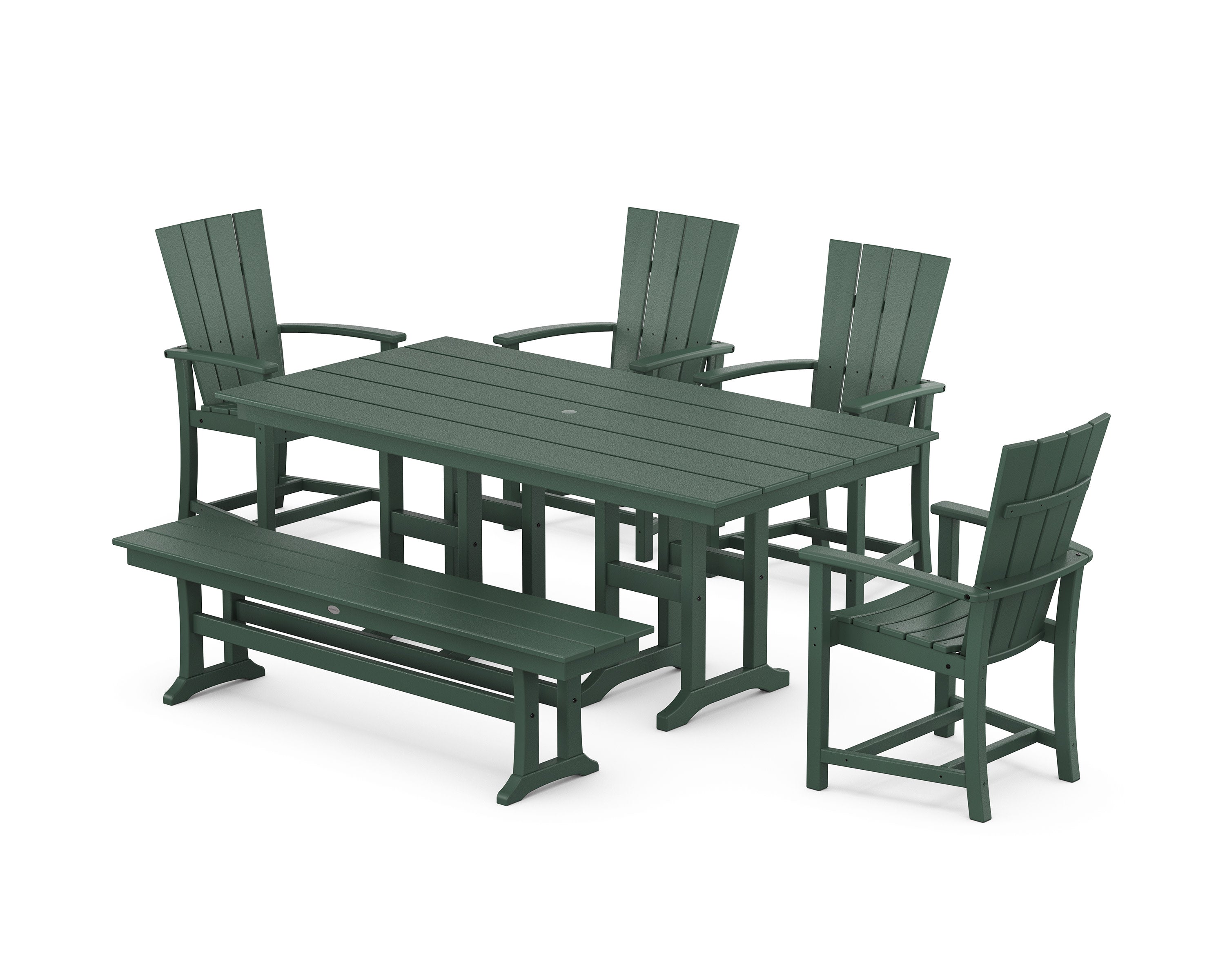 Quattro 6-Piece Farmhouse Dining Set with Bench in Green