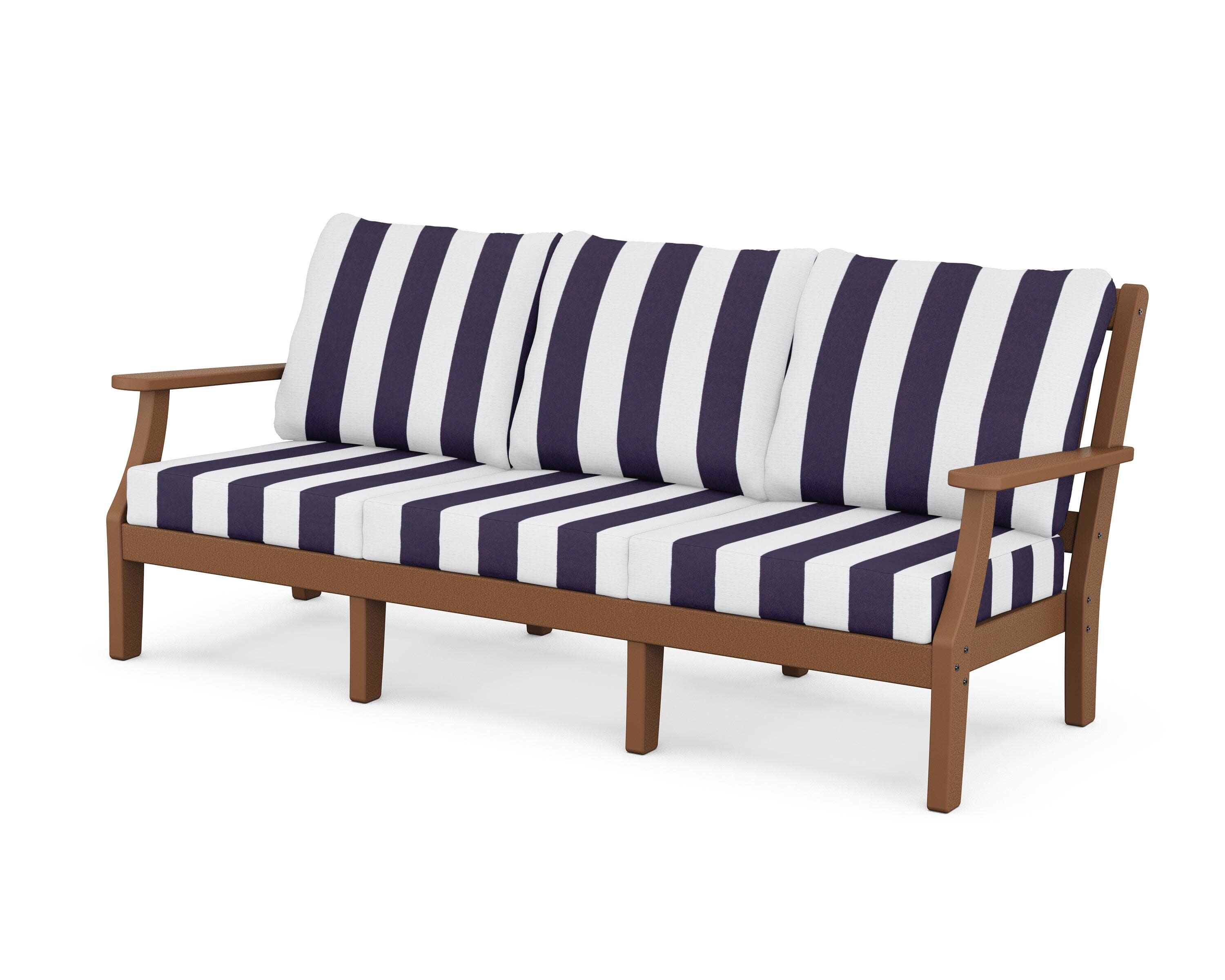 Chinoiserie Deep Seating Sofa in Teak / Cabana Stripe Navy