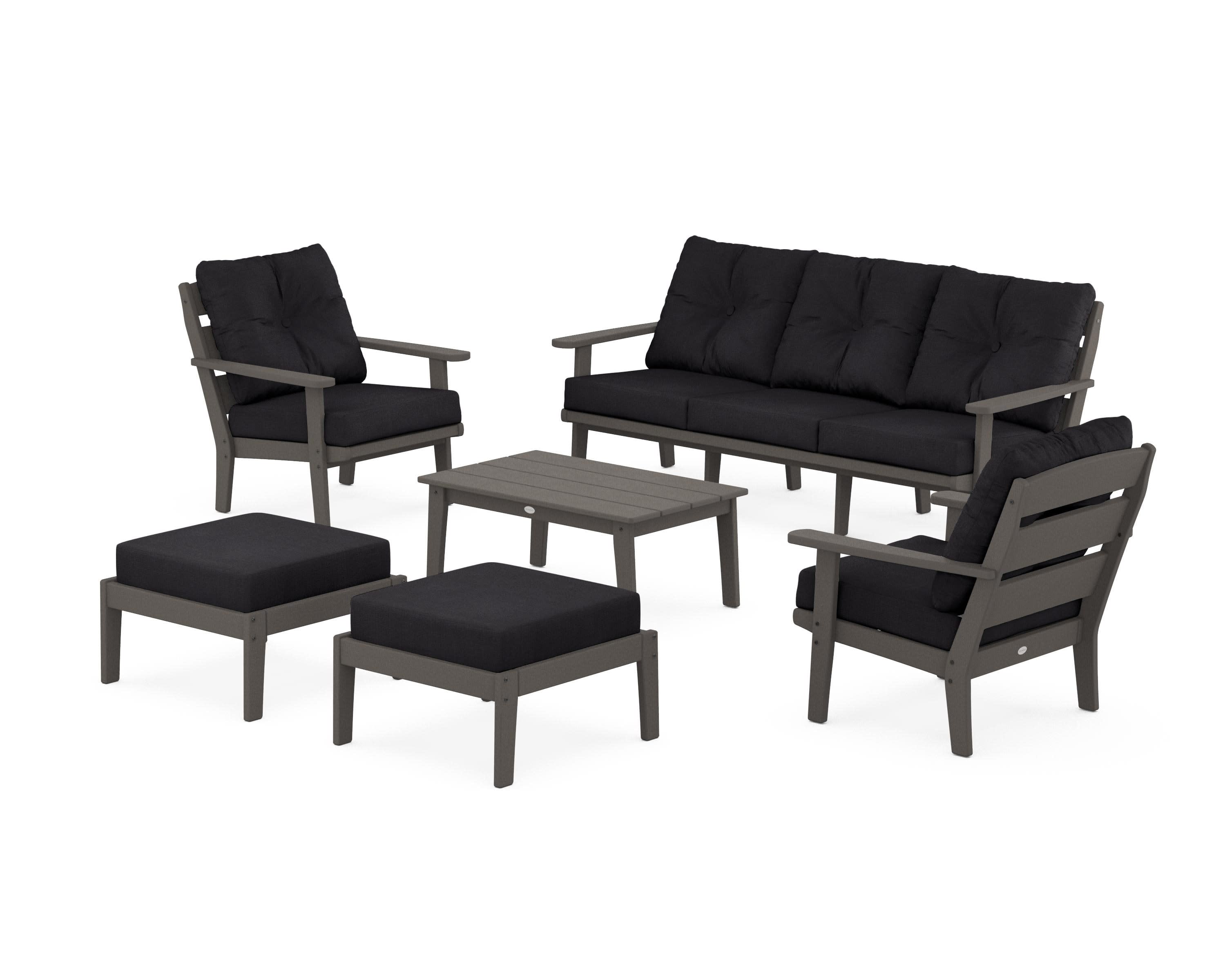 Lakeside 6-Piece Lounge Sofa Set in Vintage Coffee / Midnight Linen