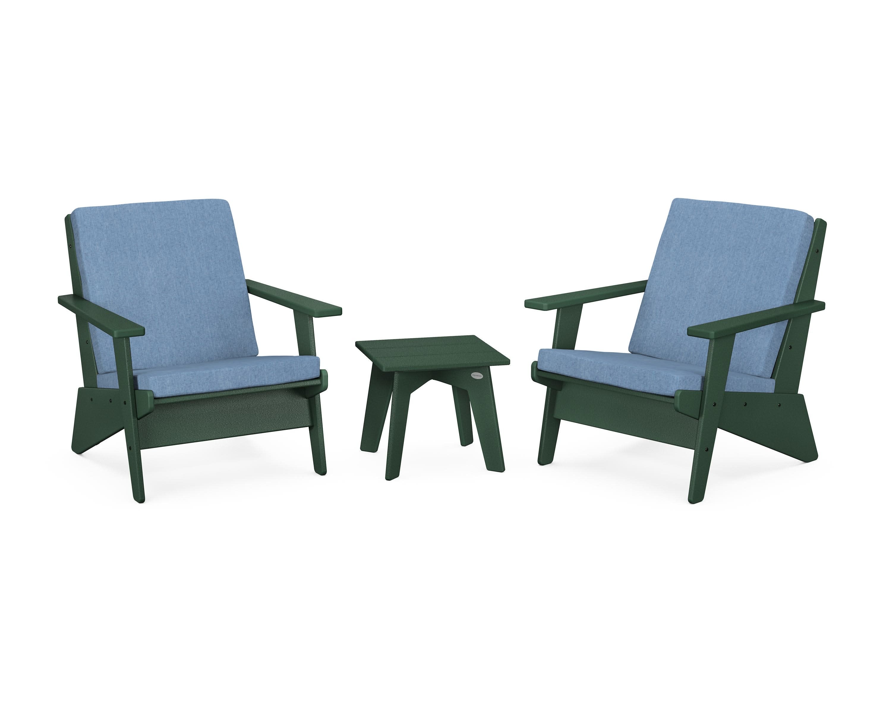 Riviera Modern Lounge 3-Piece Set in Green / Sky Blue