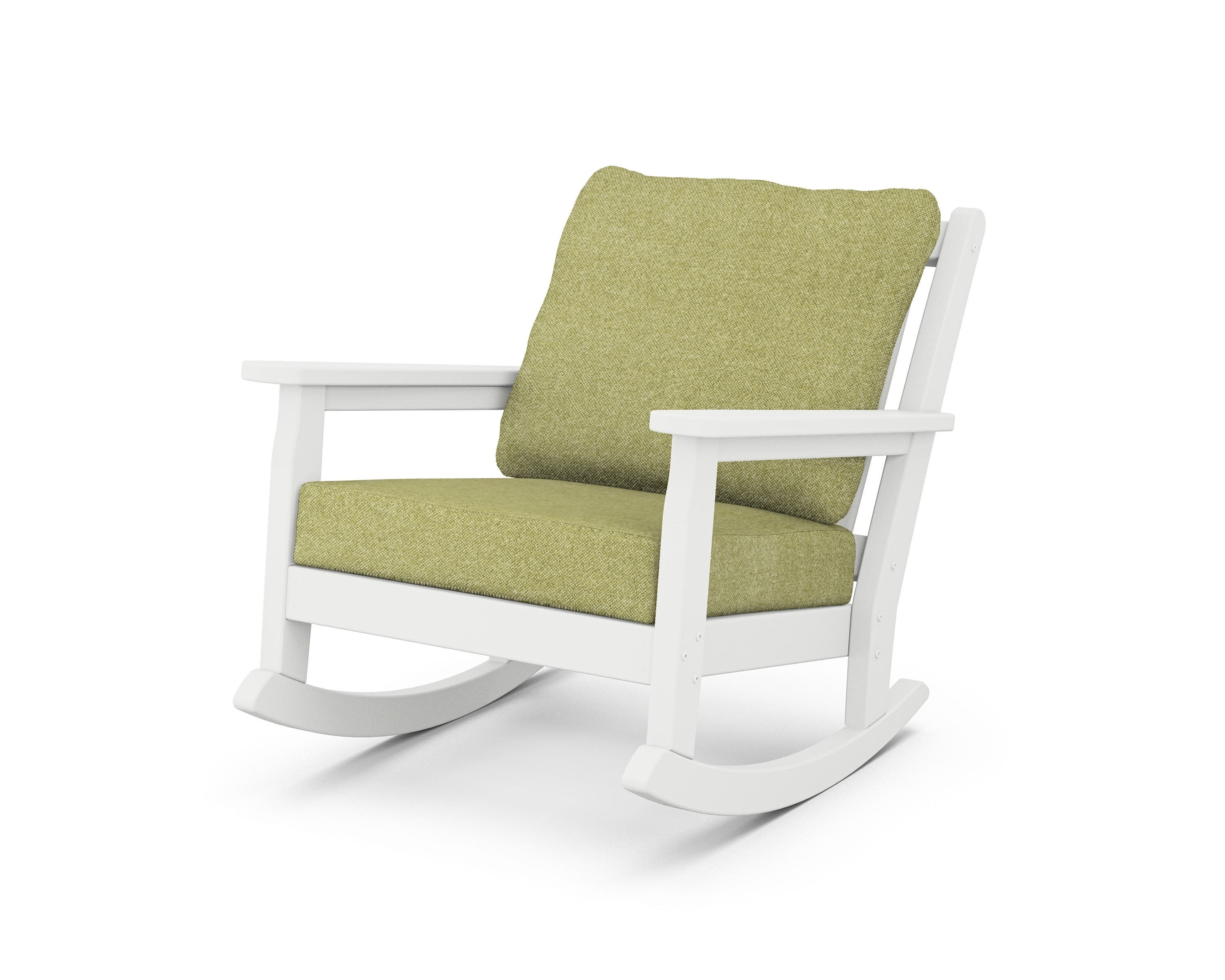 Chippendale Deep Seating Rocking Chair in White / Chartreuse Boucle