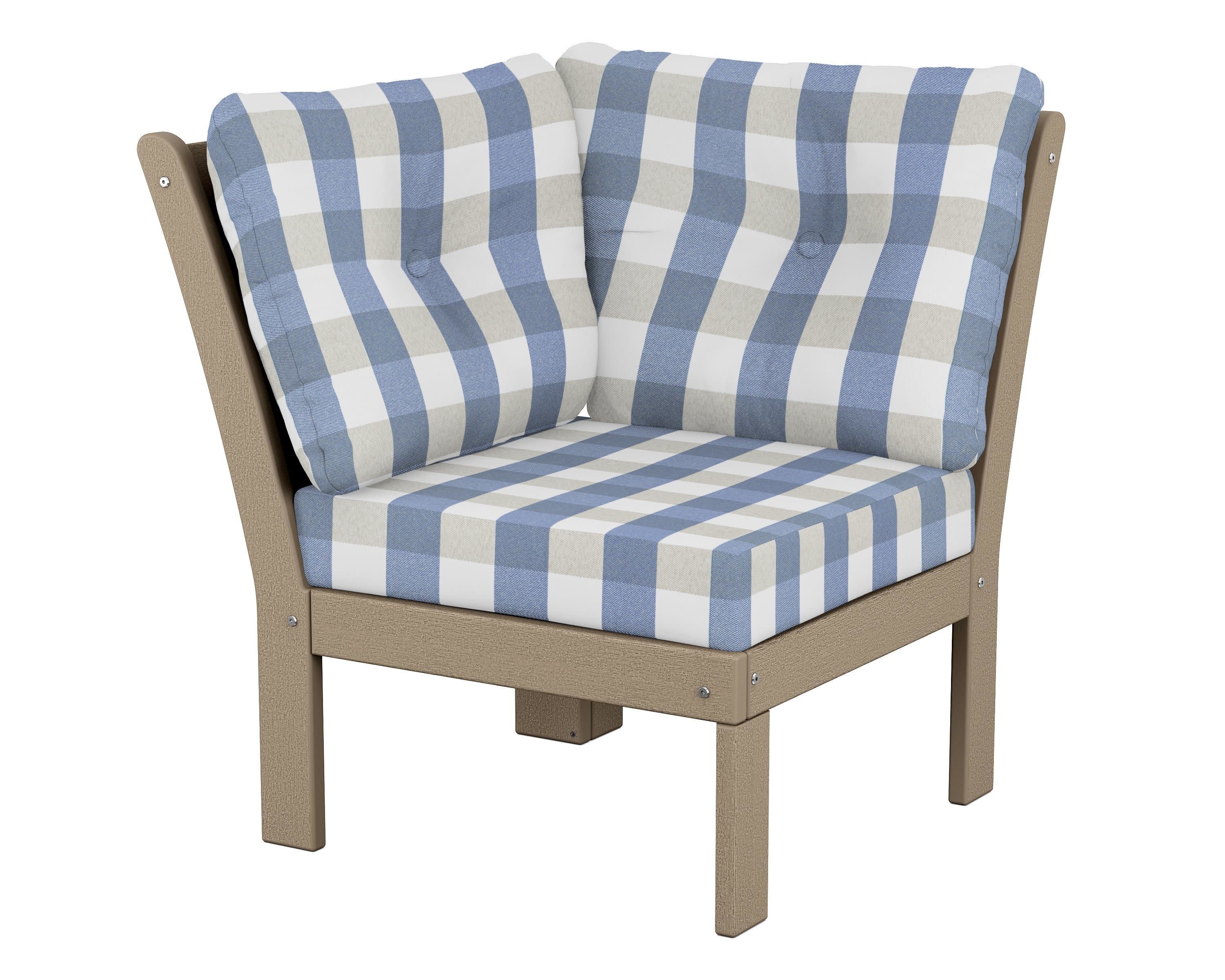 Vineyard Modular Corner Chair in Vintage Sahara / Buffalo Plaid Sky Blue