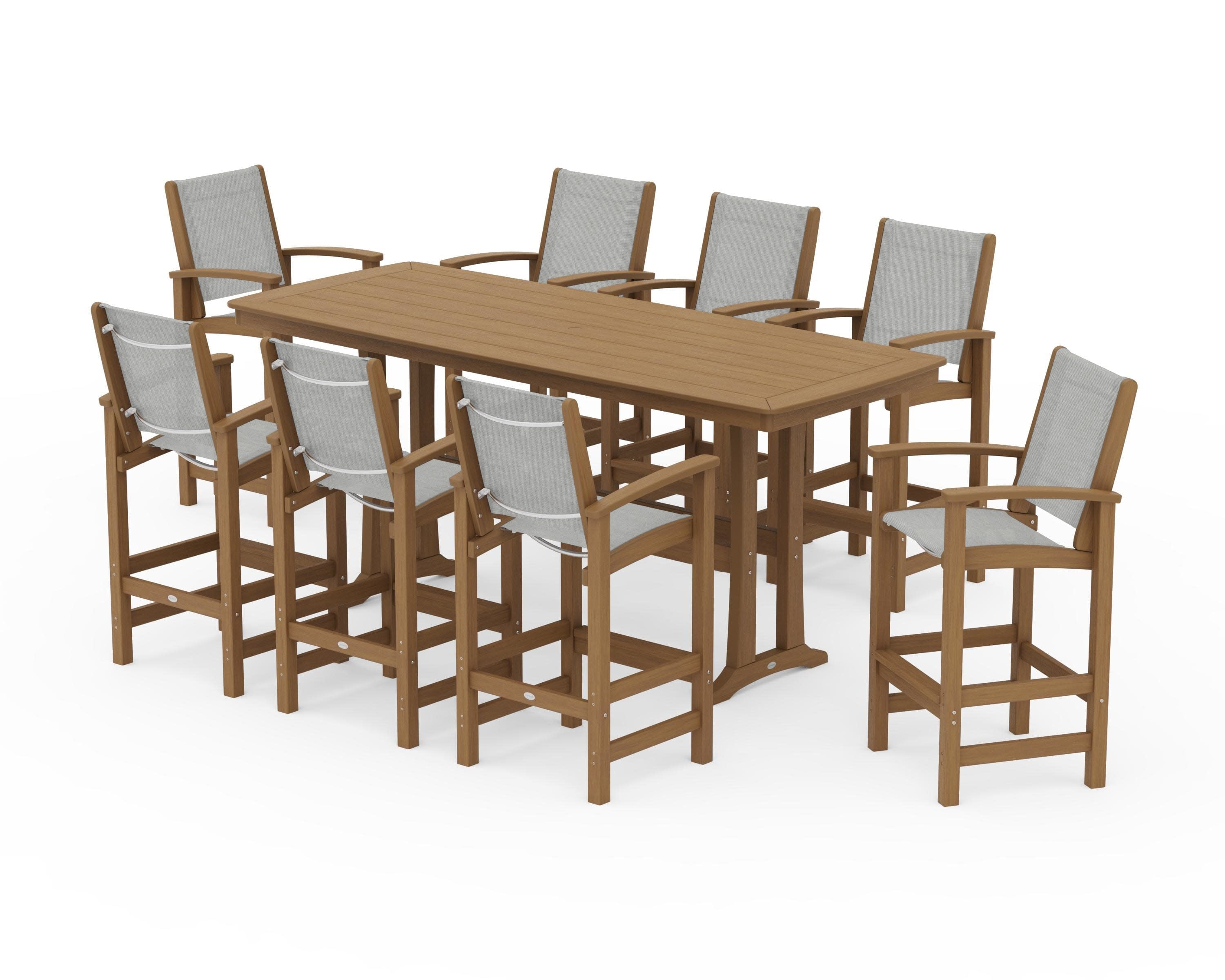 Coastal 9-Piece Bar Set with Trestle Legs in Natural / Metallic Sling