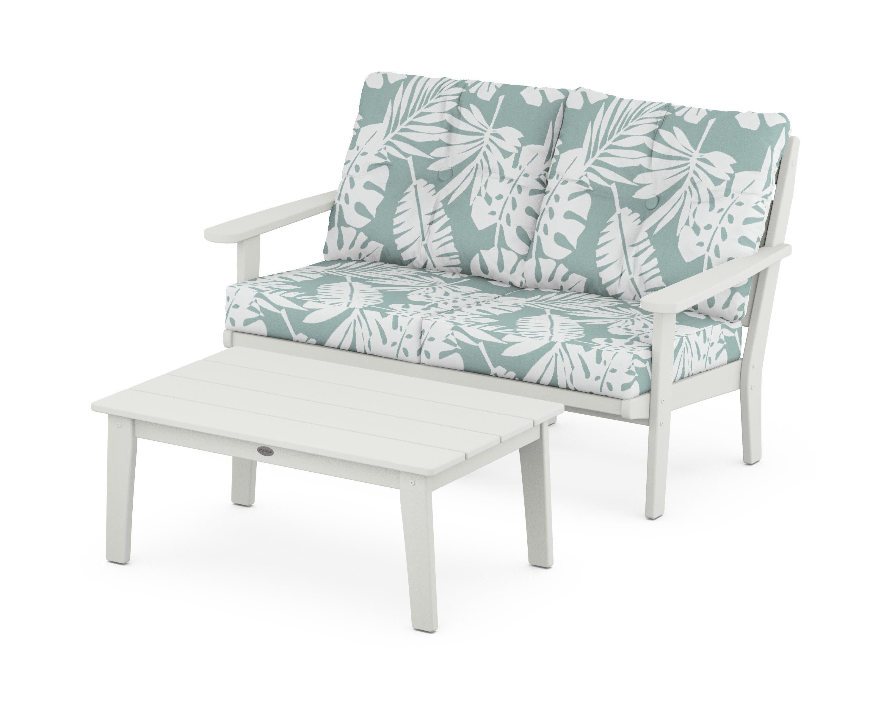 Lakeside 2-Piece Lounge Loveseat Set in Vintage White / Leaf Glacier Spa