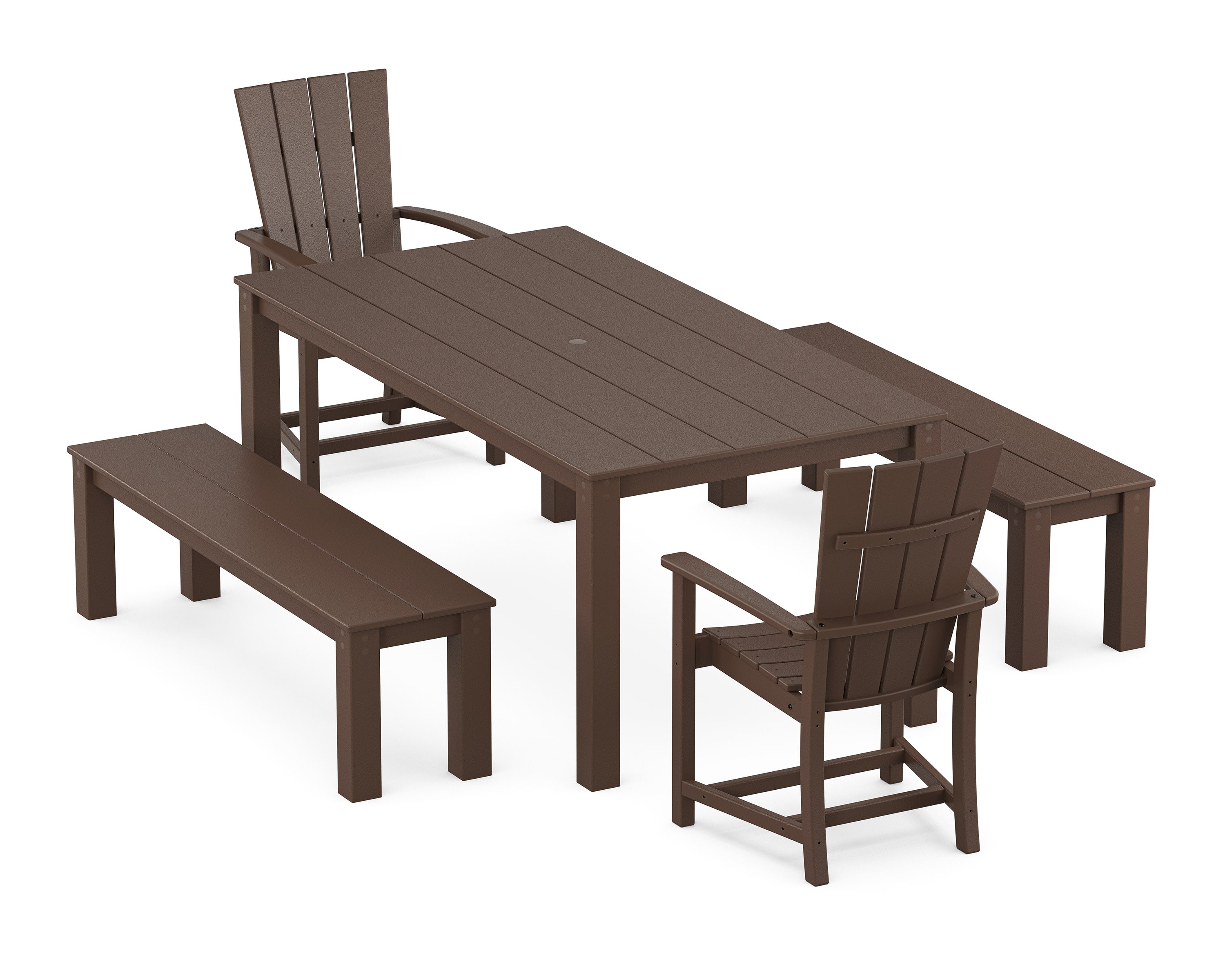 Quattro 5-Piece Parsons Dining Set with Benches in Mahogany
