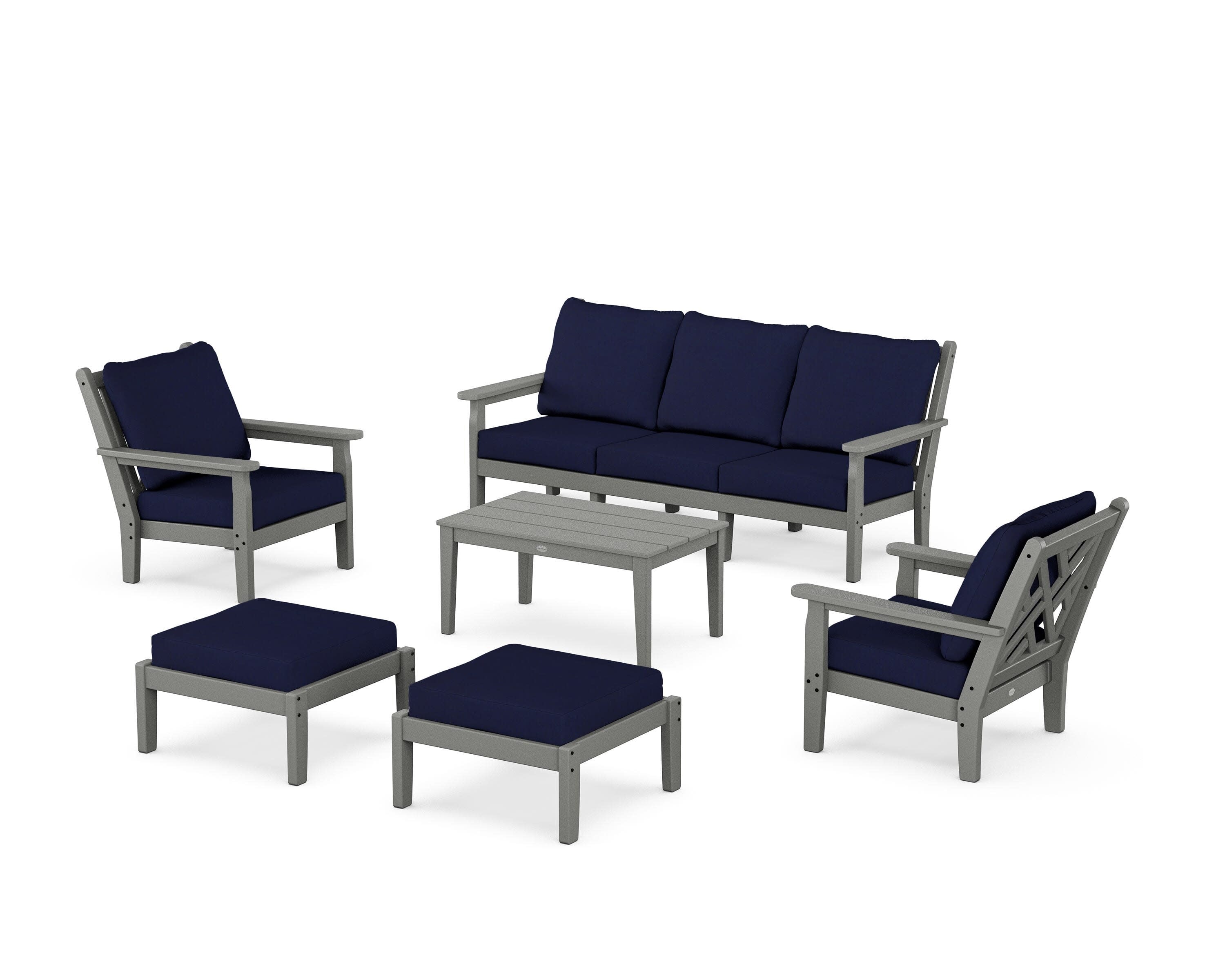 Chippendale 6-Piece Lounge Sofa Set in Slate Grey / Navy