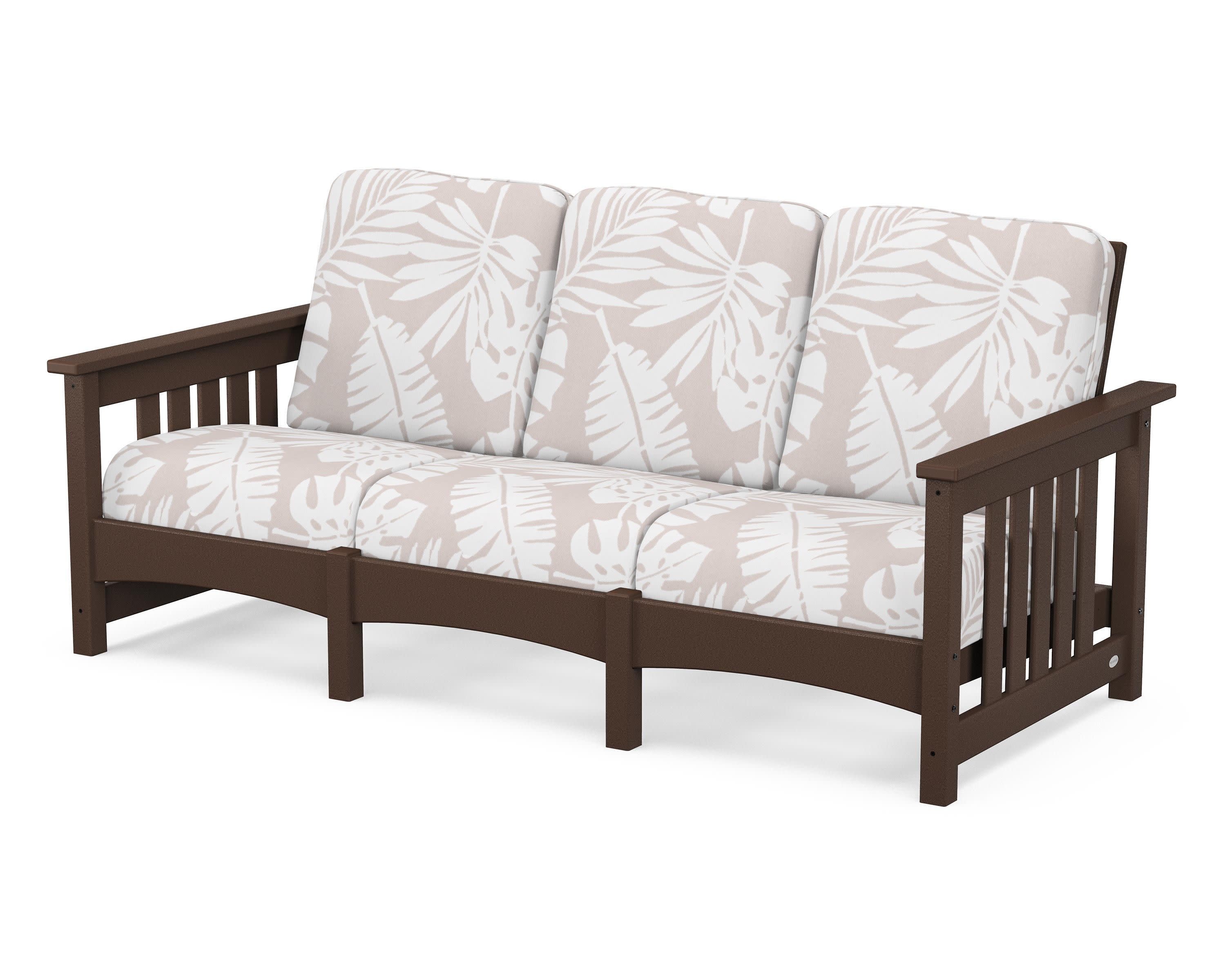 Club Mission Sofa in Mahogany / Leaf Dune Burlap