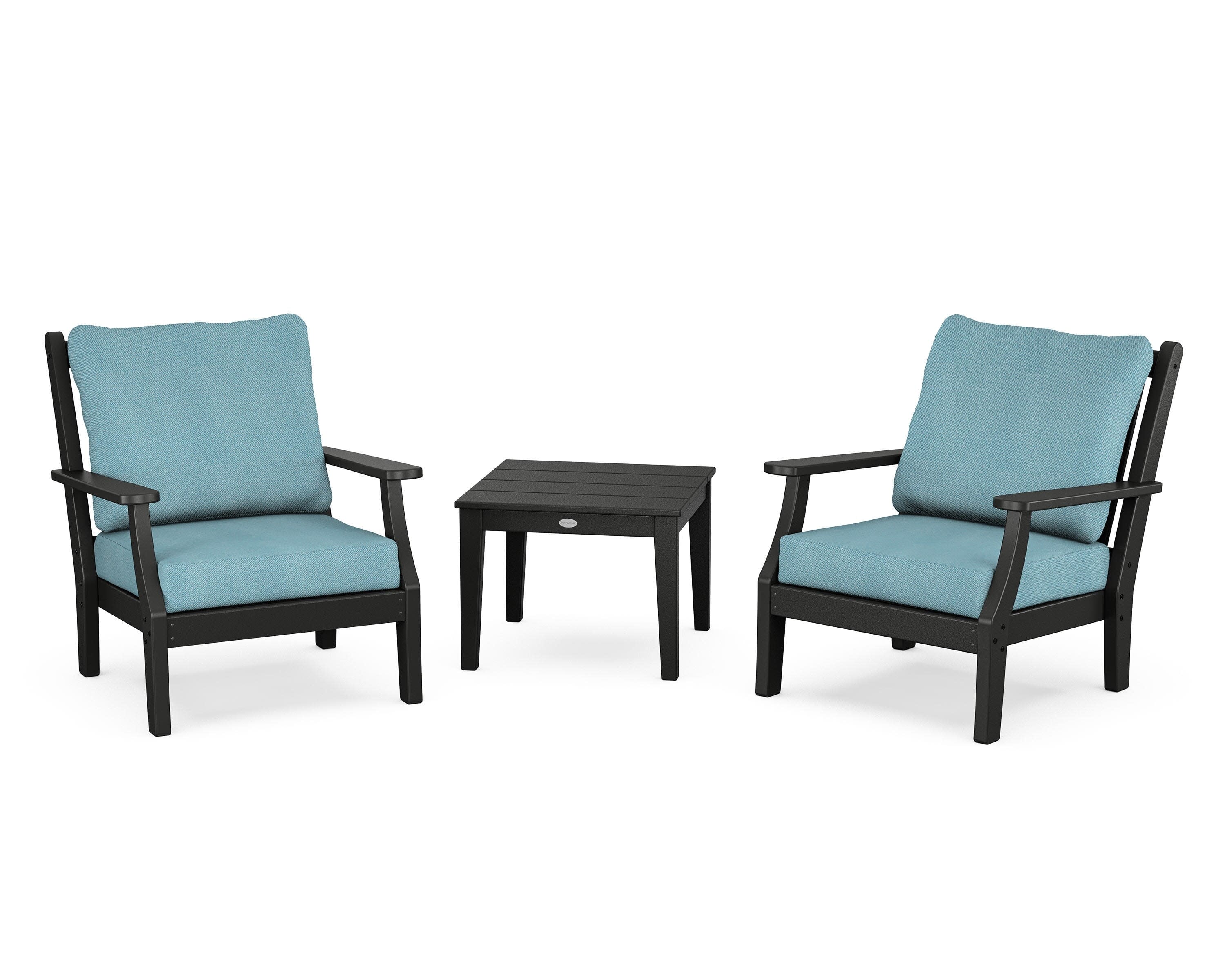 Wovendale 3-Piece Deep Seating Set in Black / Lattice Sky Blue