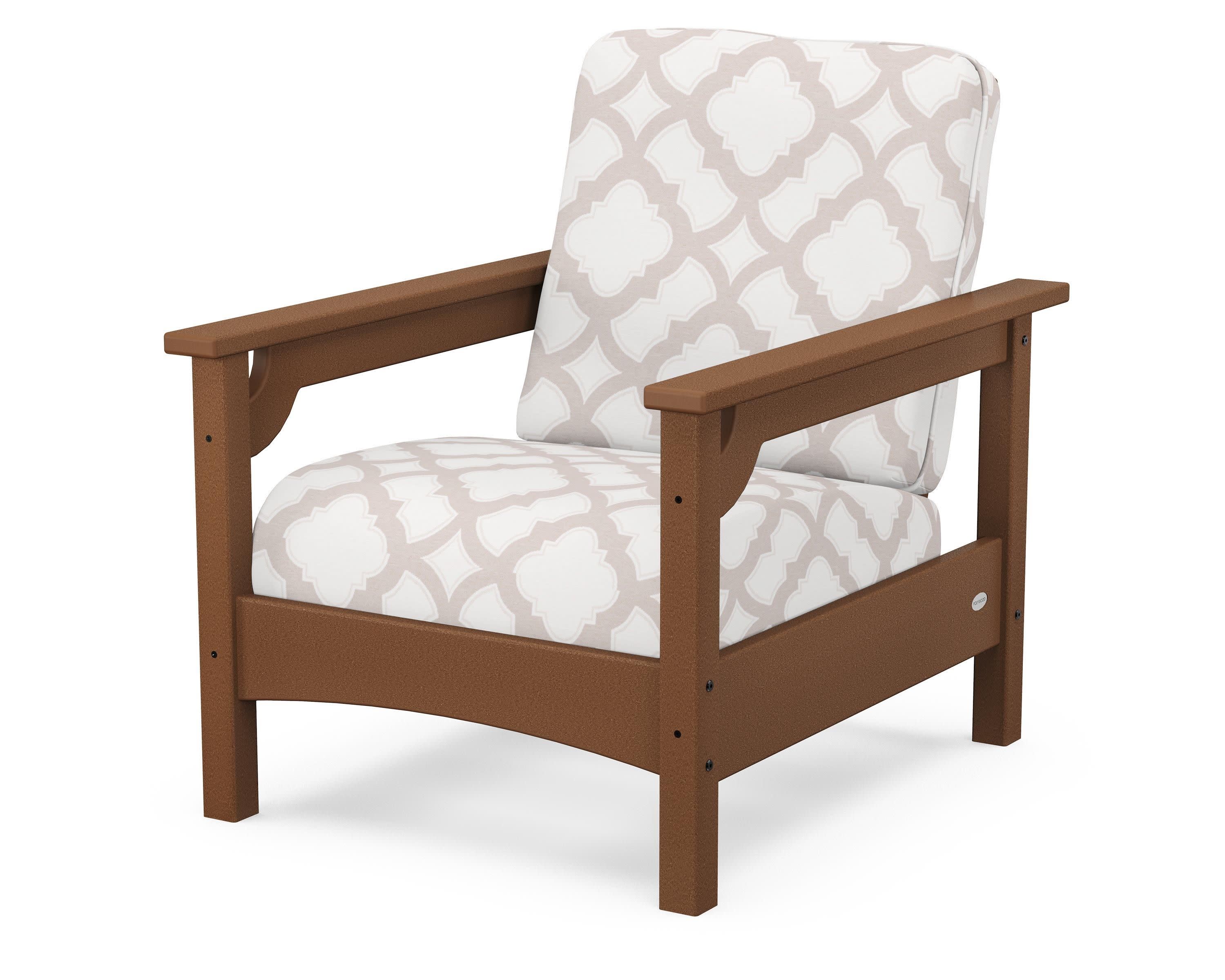Club Chair in Teak / Trellis Dune Burlap