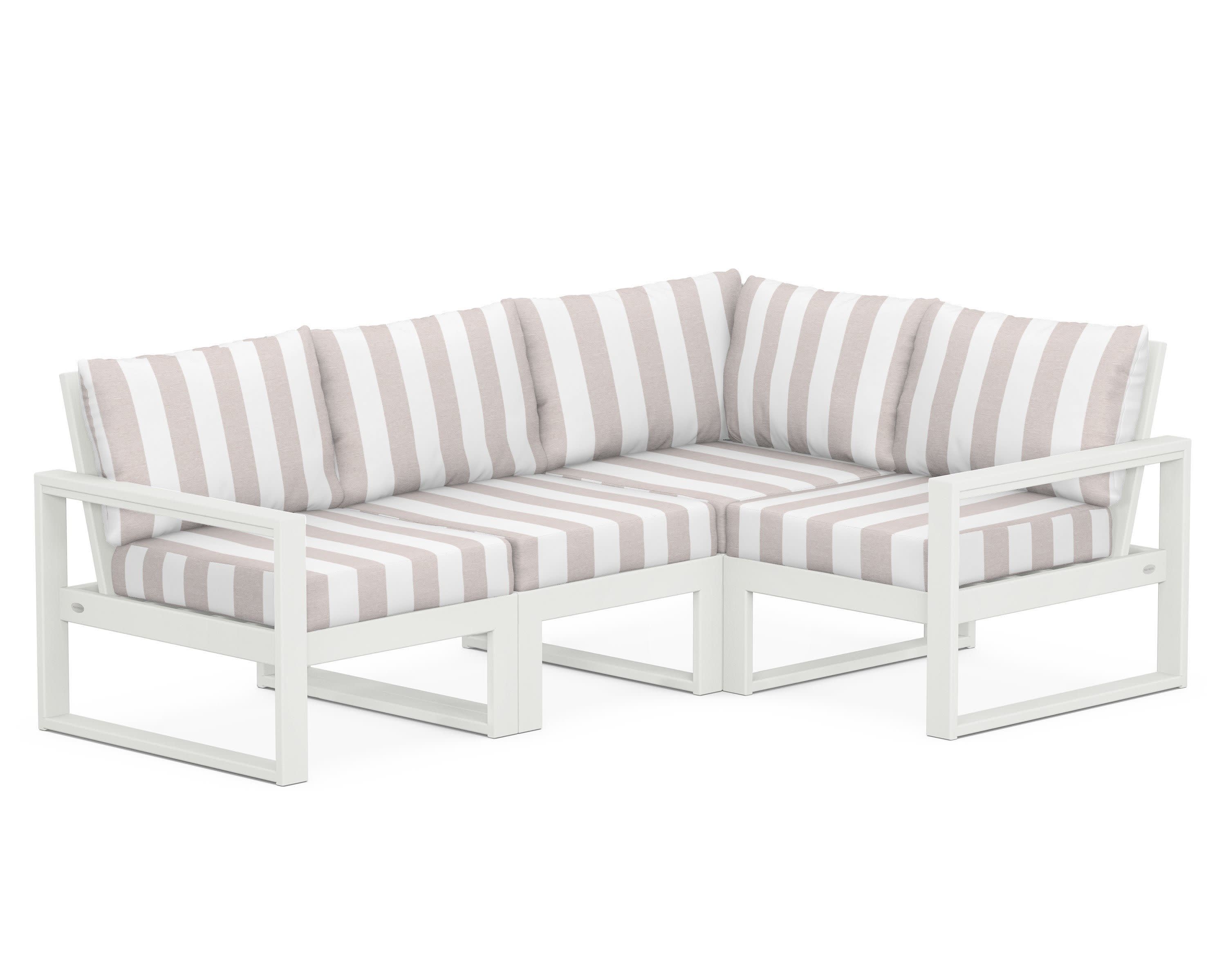 EDGE 4-Piece Modular Deep Seating Set in Vintage White / Cabana Stripe Dune Burlap