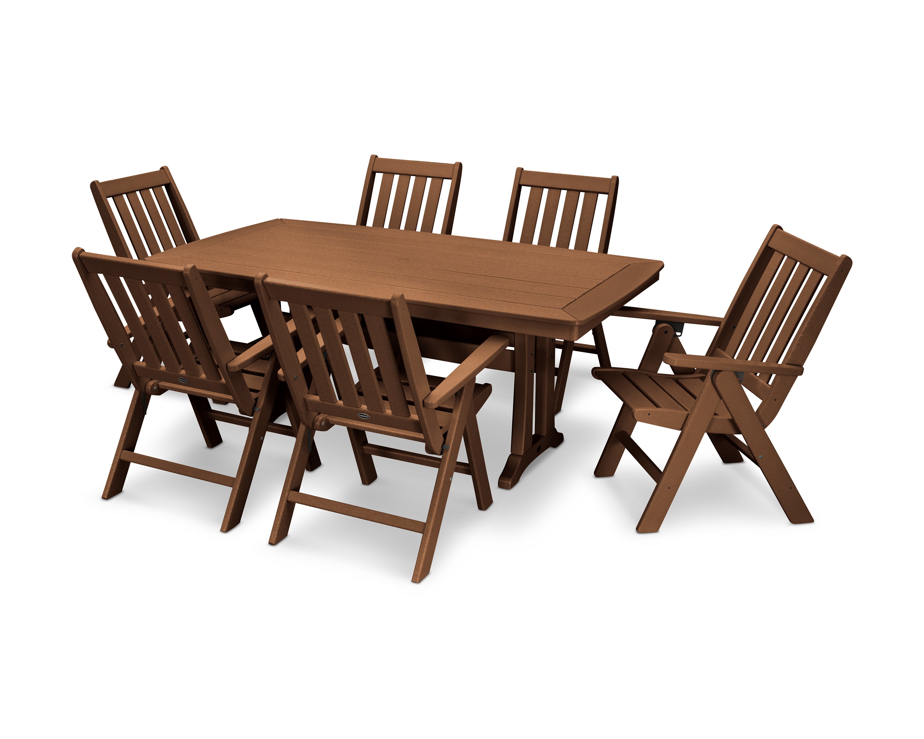 Vineyard Folding Chair 7-Piece Dining Set with Trestle Legs in Teak