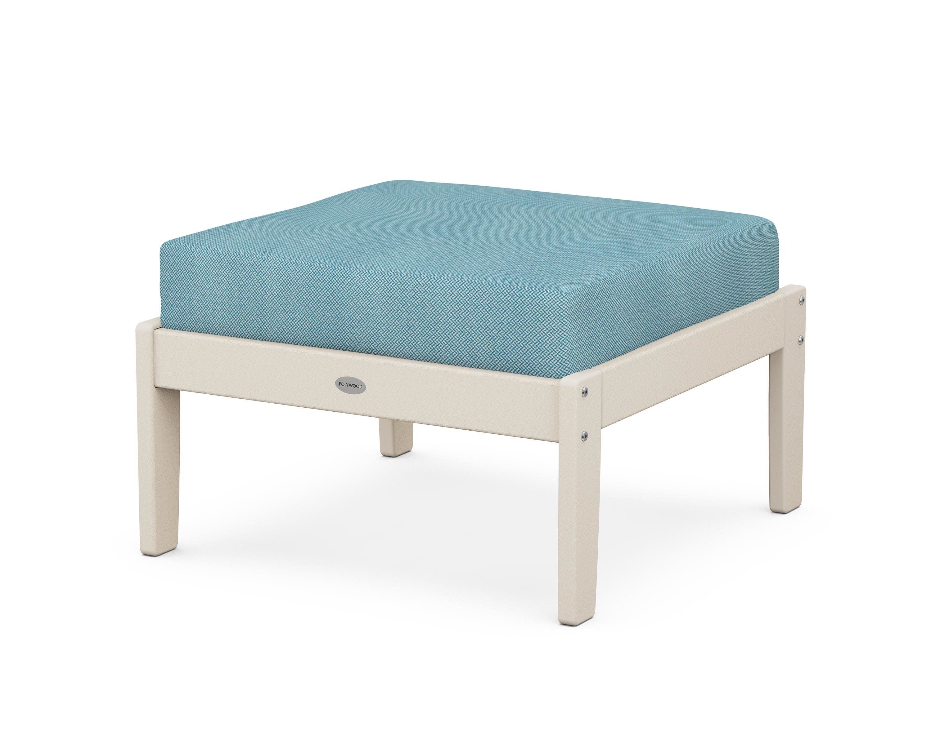 Braxton Deep Seating Ottoman in Sand / Lattice Sky Blue