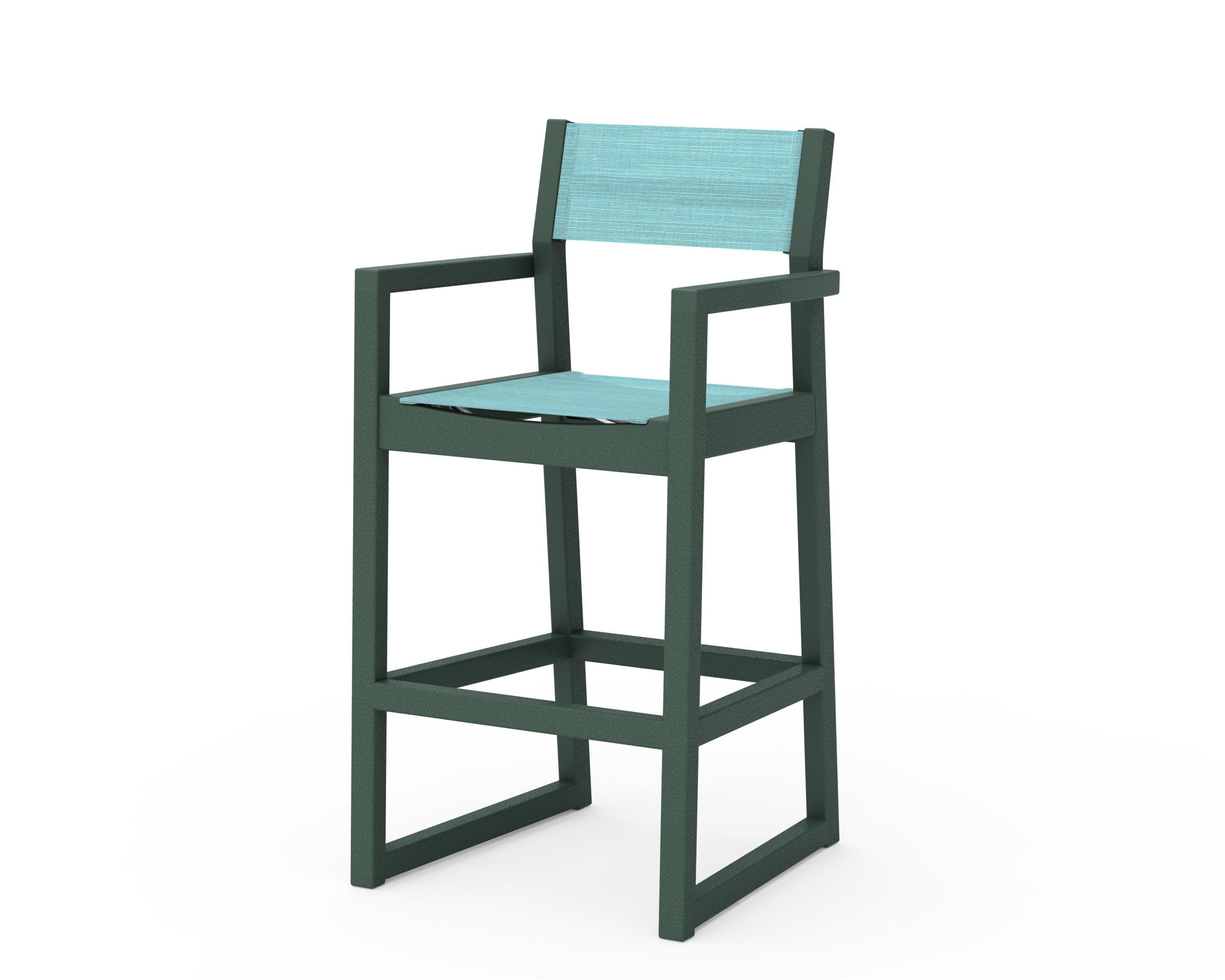 EDGE Sling Bar Arm Chair in Green / Dupioni Aquamarine Sling