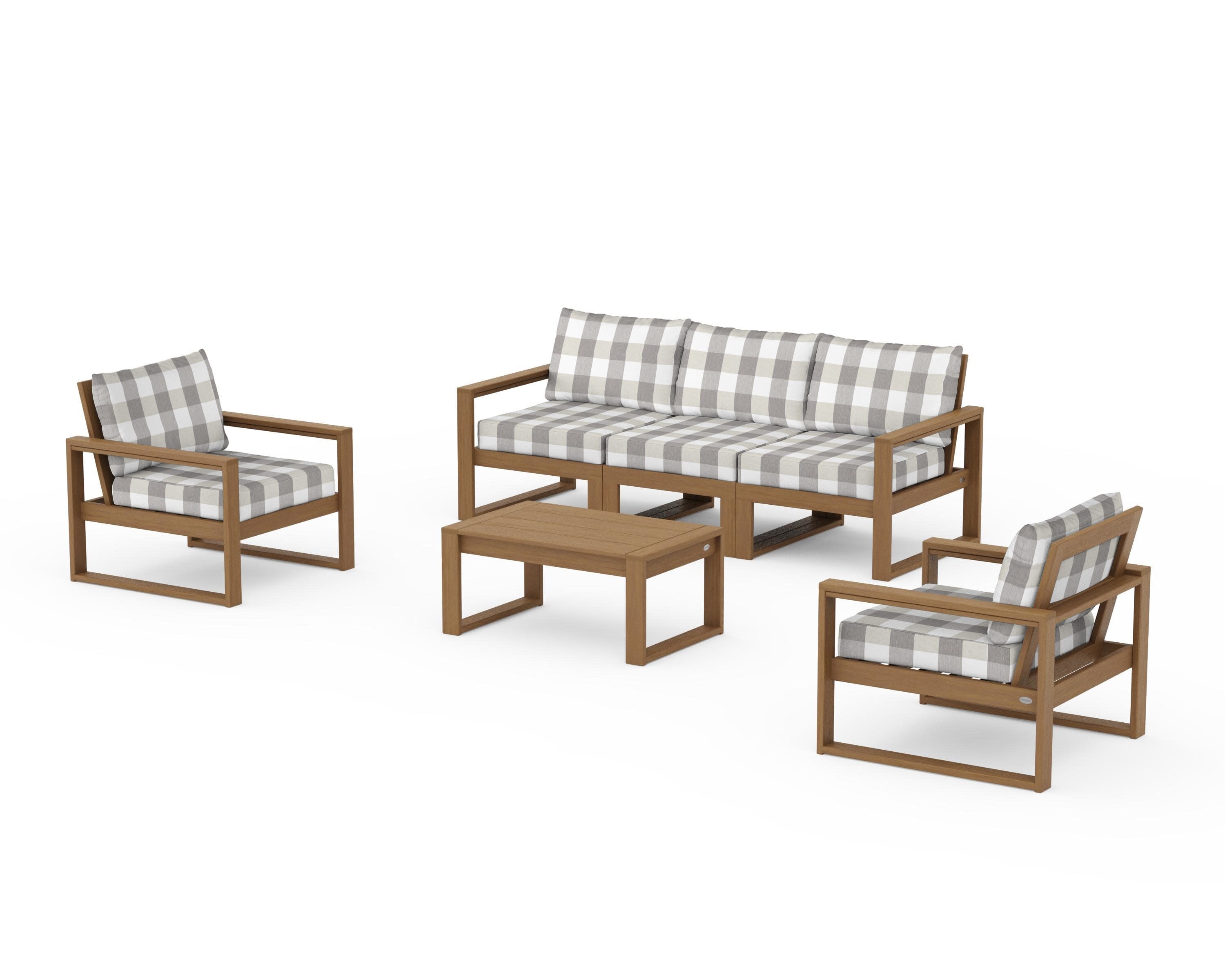 EDGE Sectional 4-Piece Deep Seating Set with Sofa in Natural / Buffalo Plaid Grey Mist