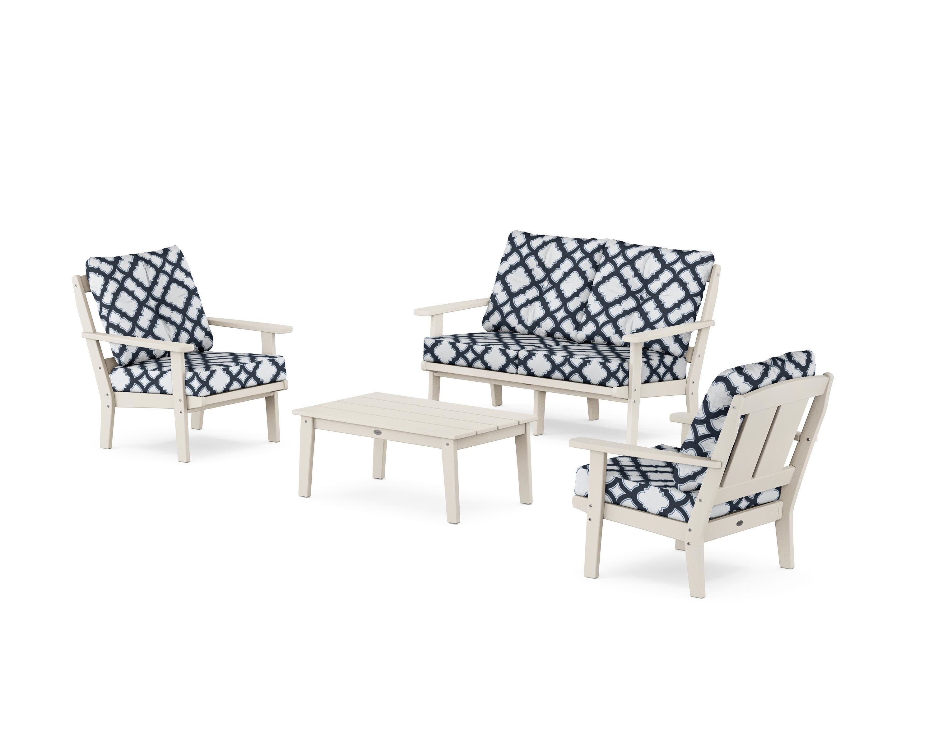 Mission 4-Piece Deep Seating Set with Loveseat in Sand / Trellis Marine Indigo