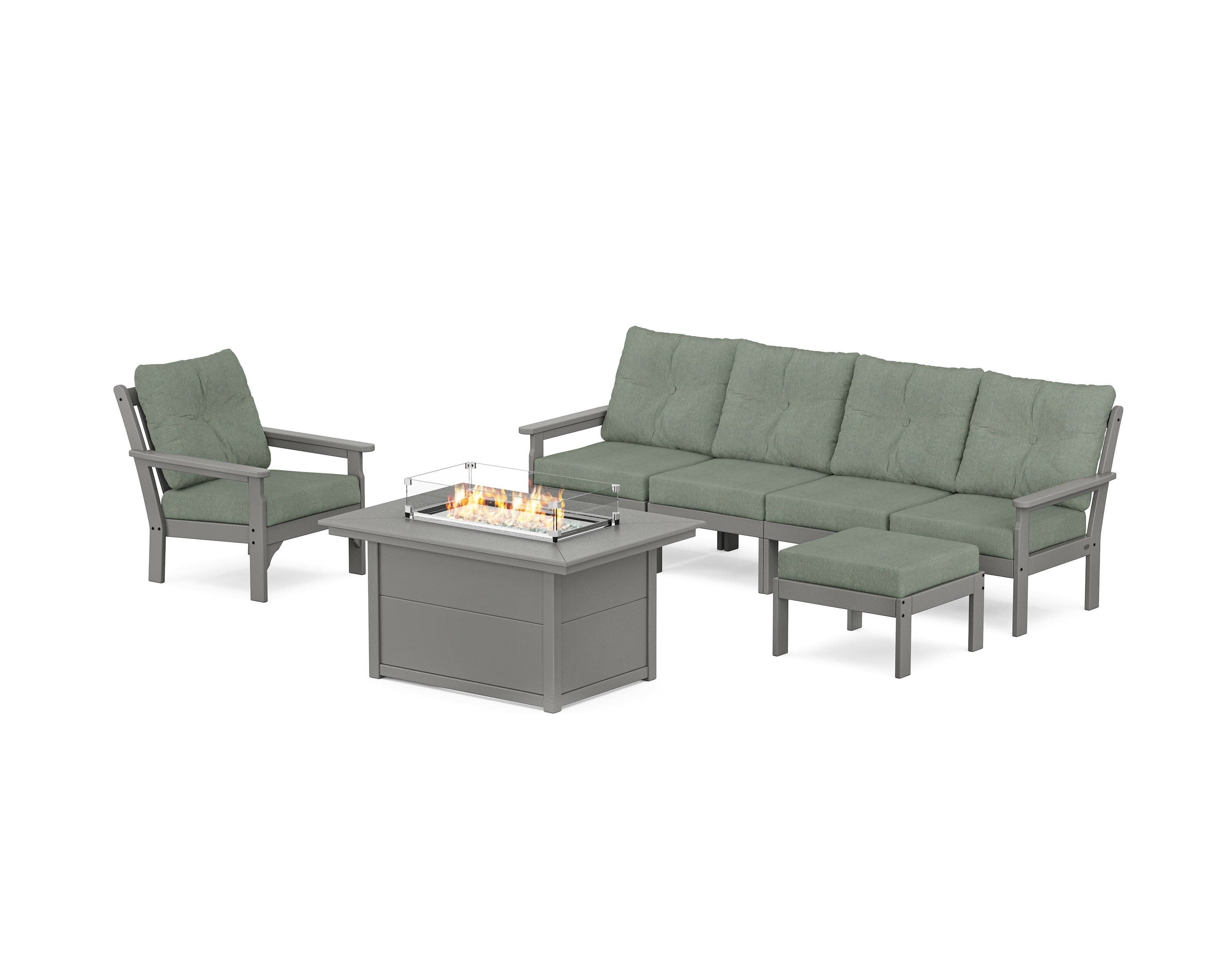 Vineyard Sectional Lounge and Fire Pit Set in Slate Grey / Cast Sage