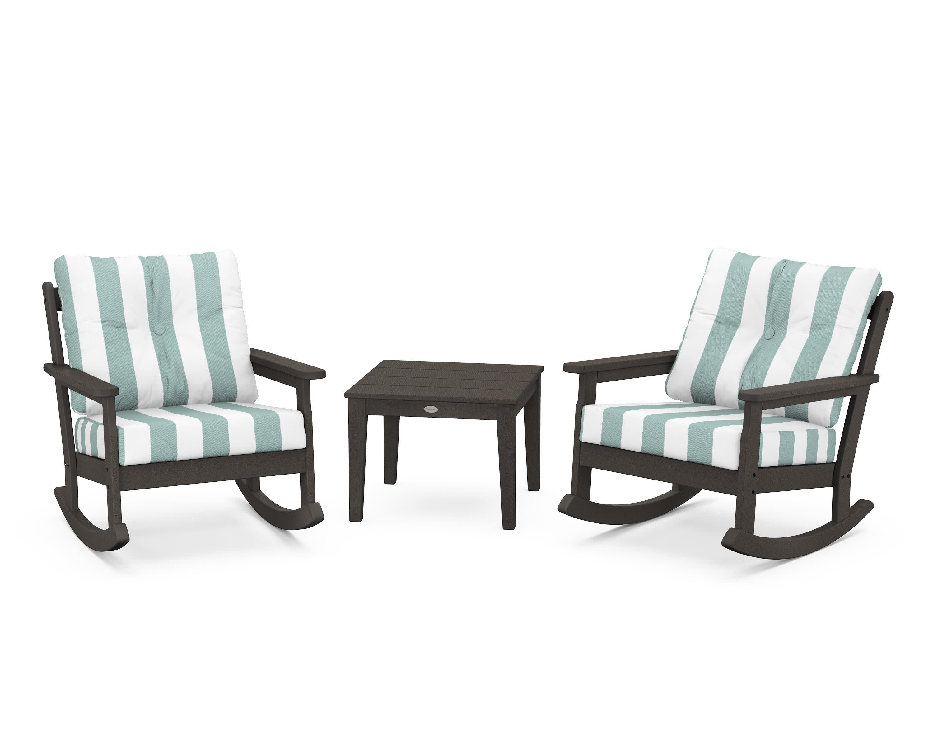Vineyard 3-Piece Deep Seating Rocker Set in Vintage Coffee / Cabana Stripe Glacier Spa