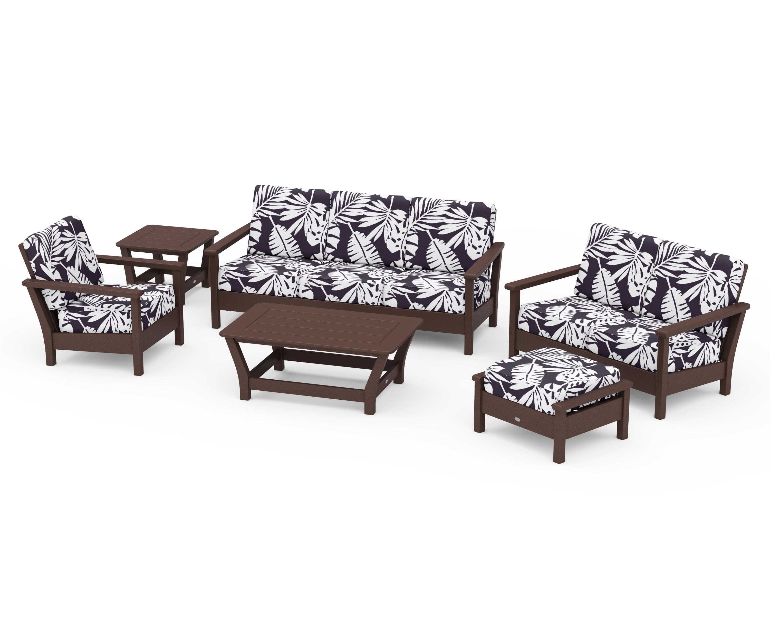 Harbour 6-Piece Outdoor Living Set in Mahogany / Leaf Navy