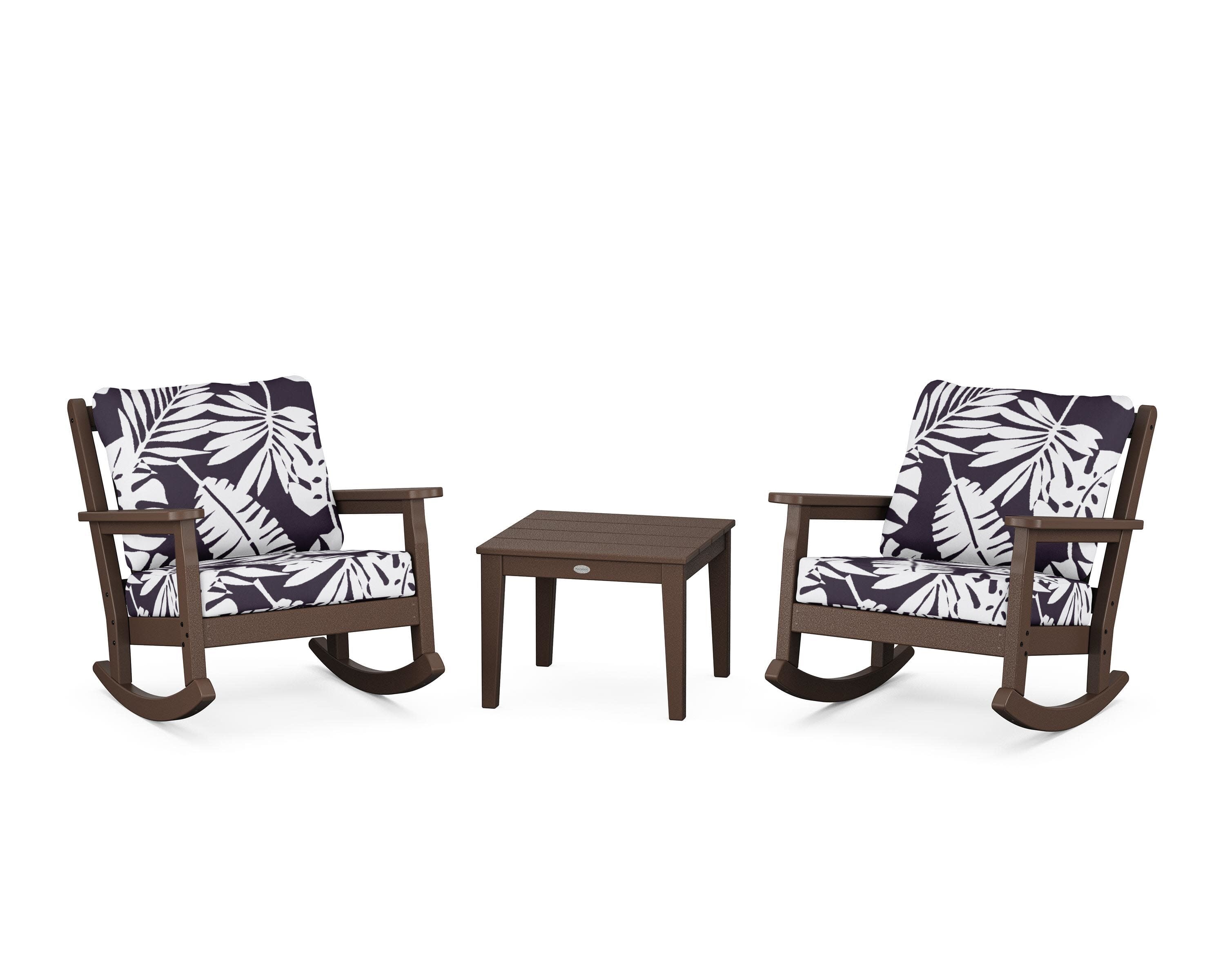 Chippendale 3-Piece Deep Seating Rocker Set in Mahogany / Leaf Navy