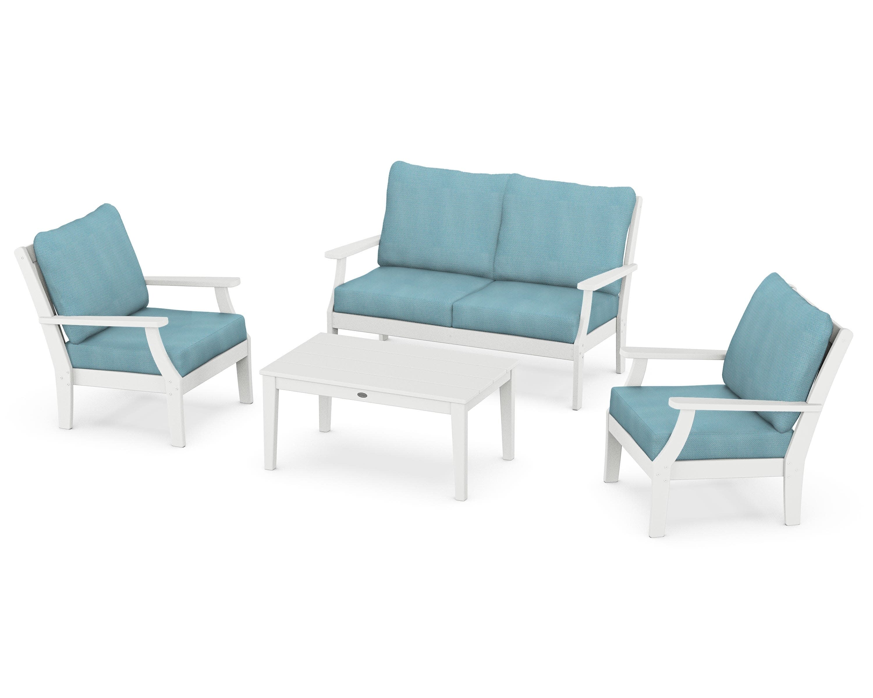 Braxton 4-Piece Deep Seating Chair Set in White / Lattice Sky Blue
