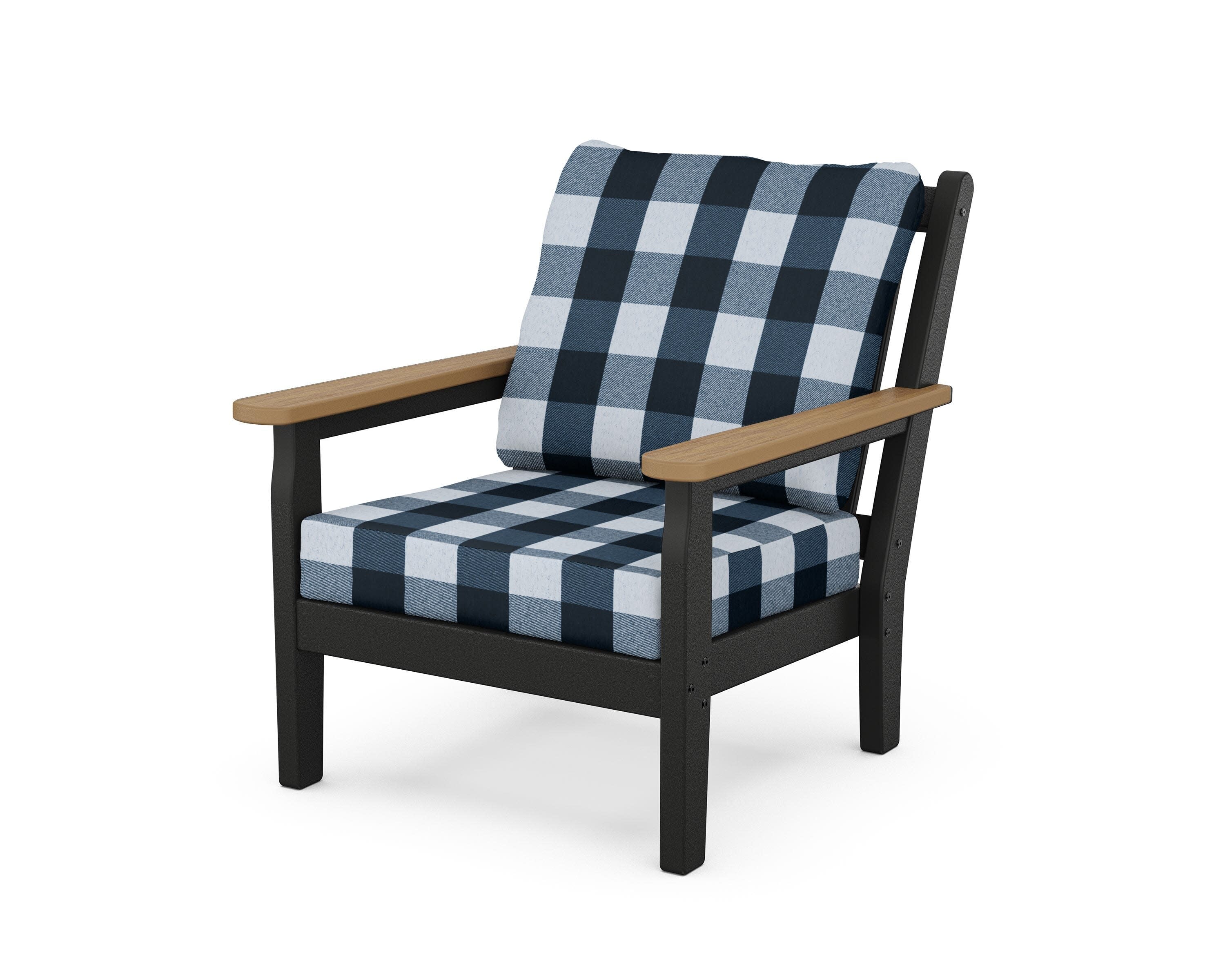 Chippendale Deep Seating Chair in Black / Natural / Buffalo Plaid Marine Indigo
