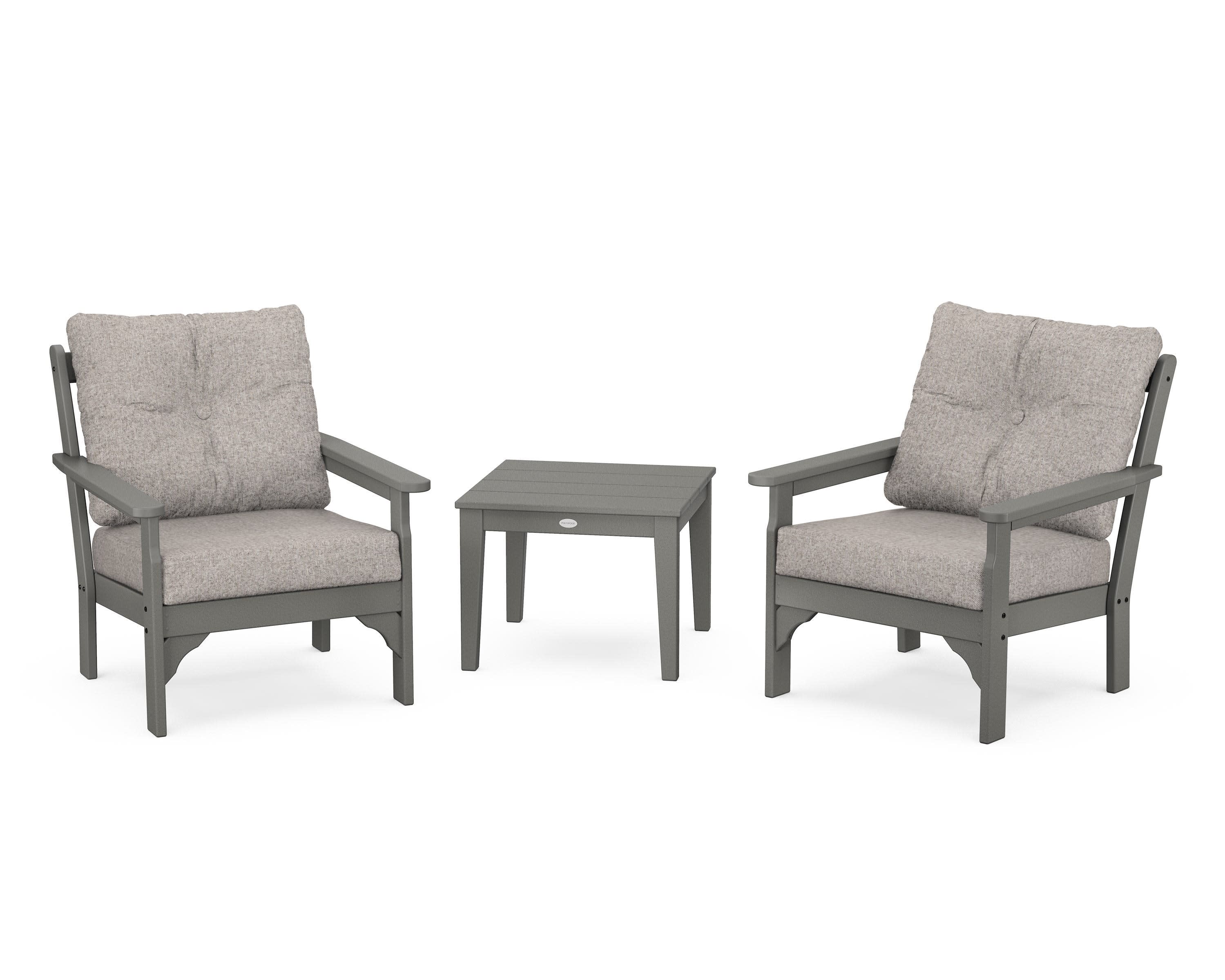 Vineyard 3-Piece Deep Seating Set in Slate Grey / Weathered Tweed