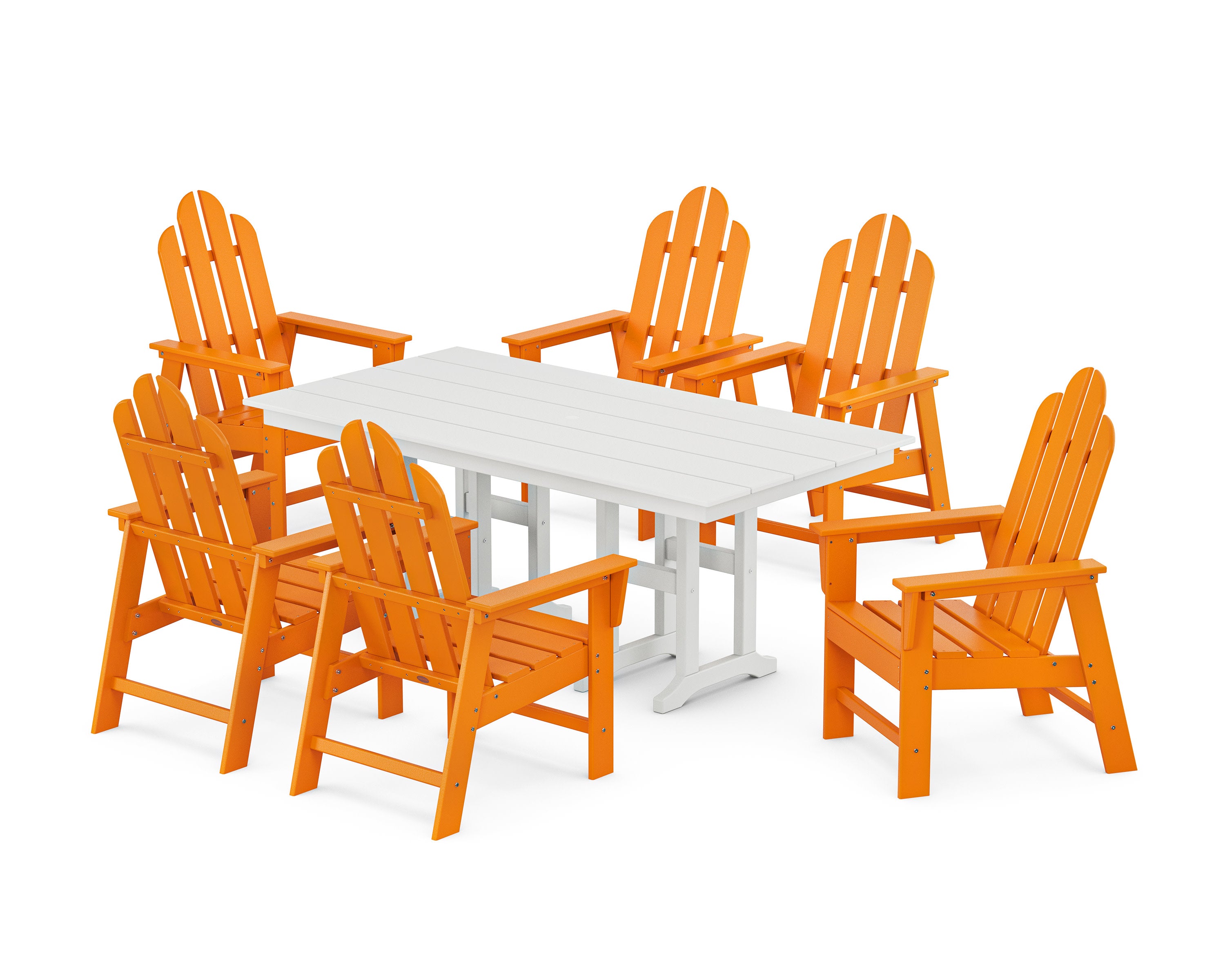 Long Island 7-Piece Farmhouse Dining Set in Tangerine / White