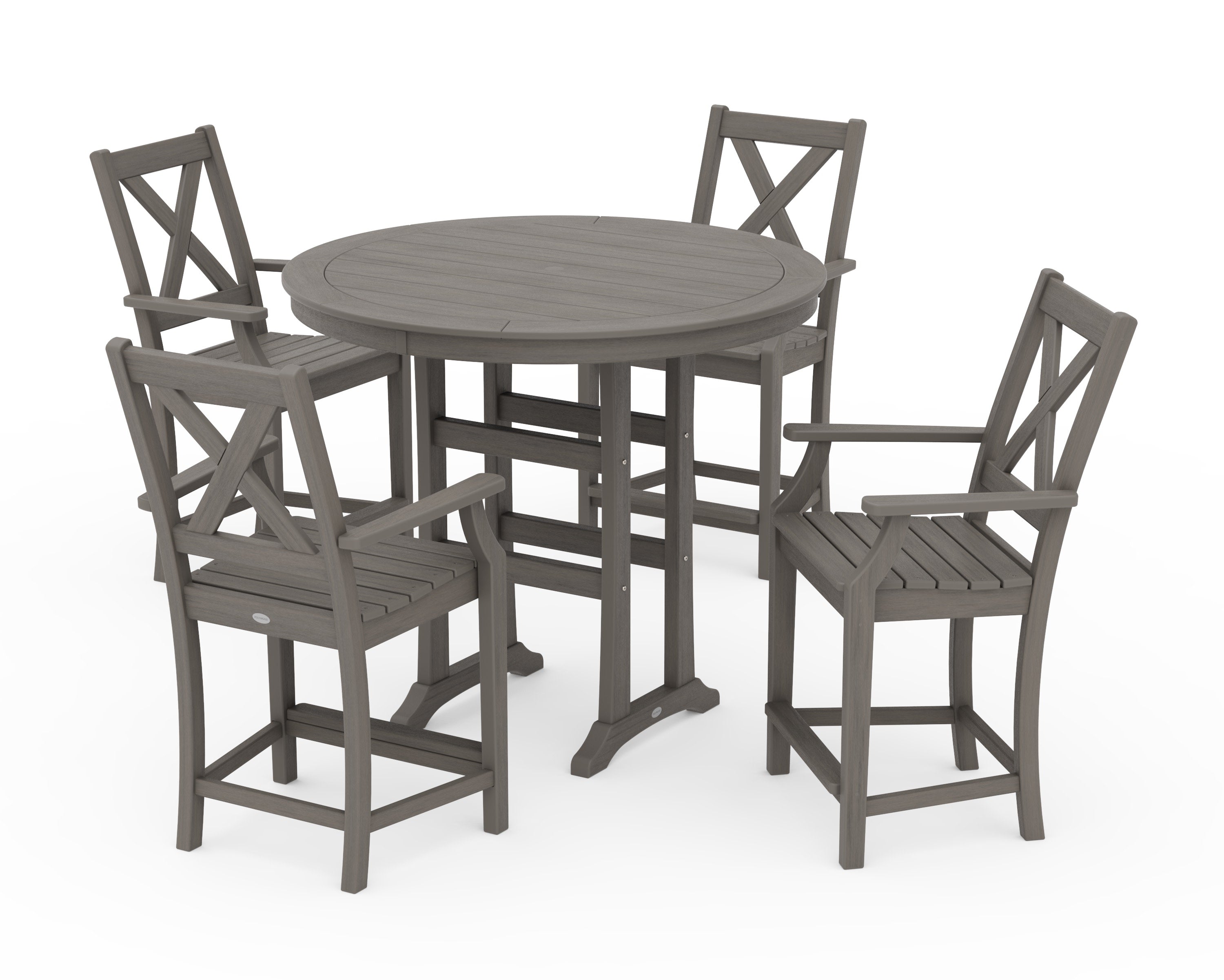 Braxton 5-Piece Nautical Trestle Arm Chair Counter Set in Driftwood