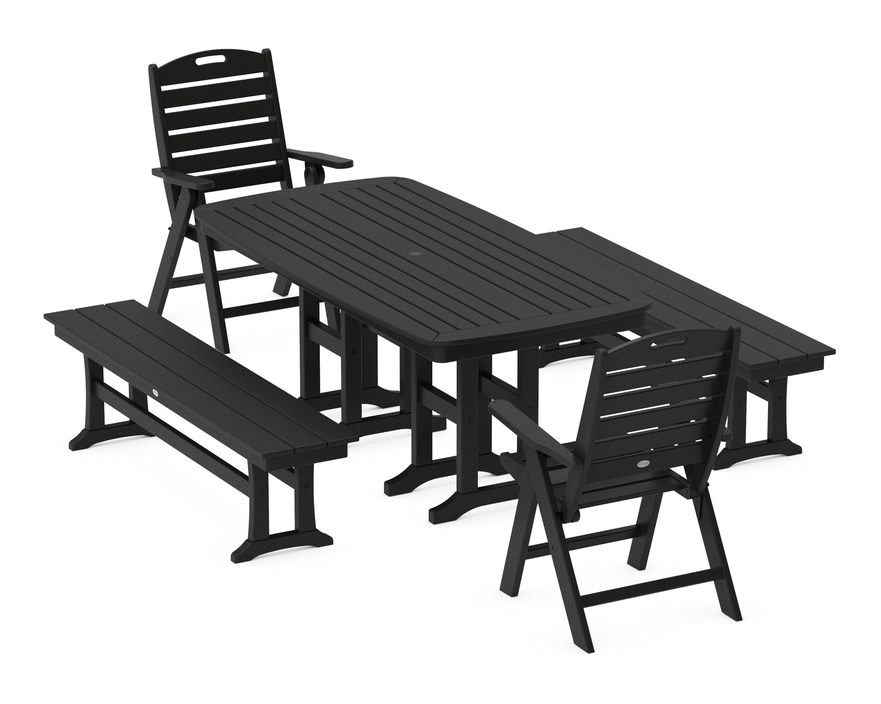 Nautical Highback 5-Piece Dining Set with Benches in Black