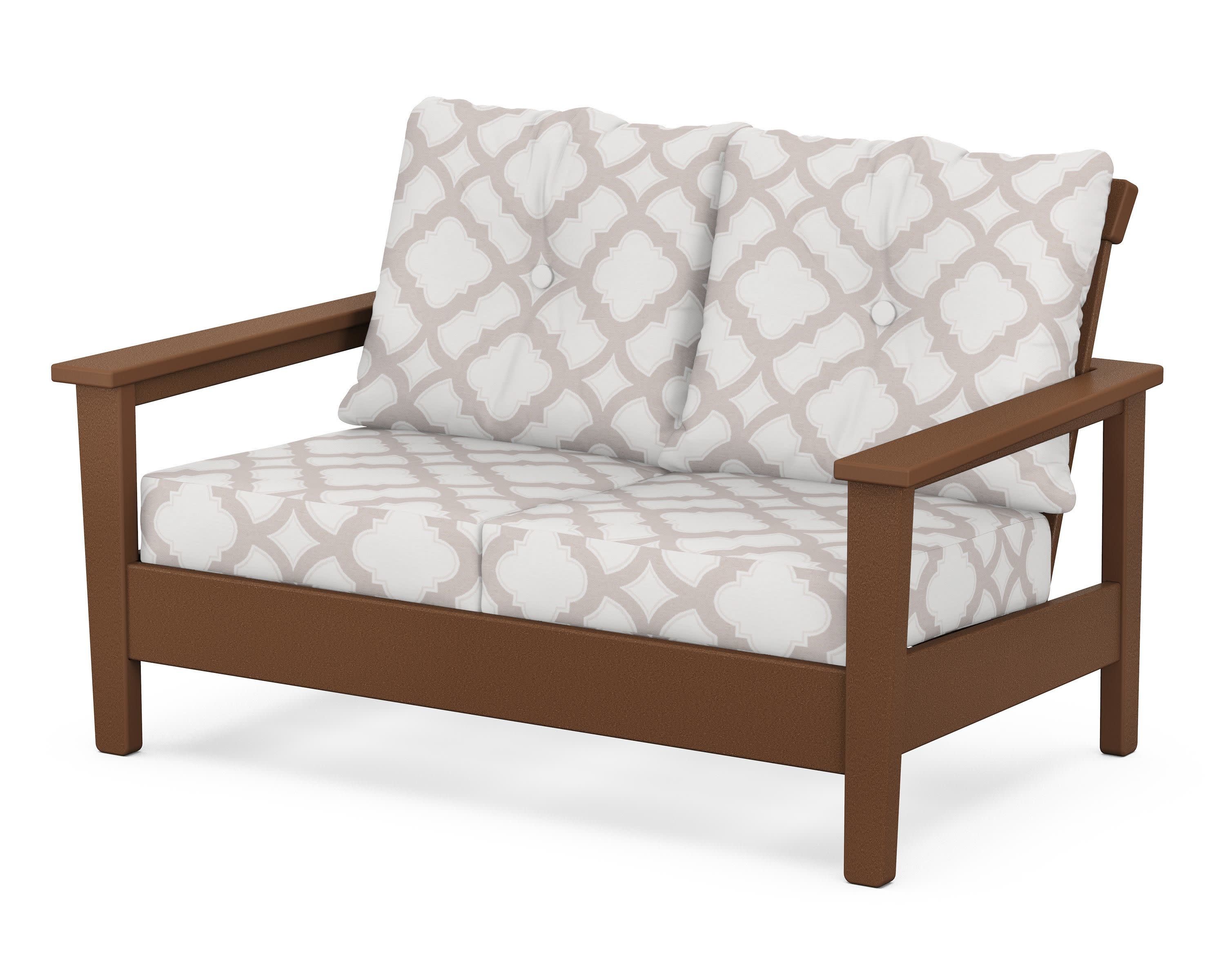 Prescott Deep Seating Loveseat in Teak / Trellis Dune Burlap
