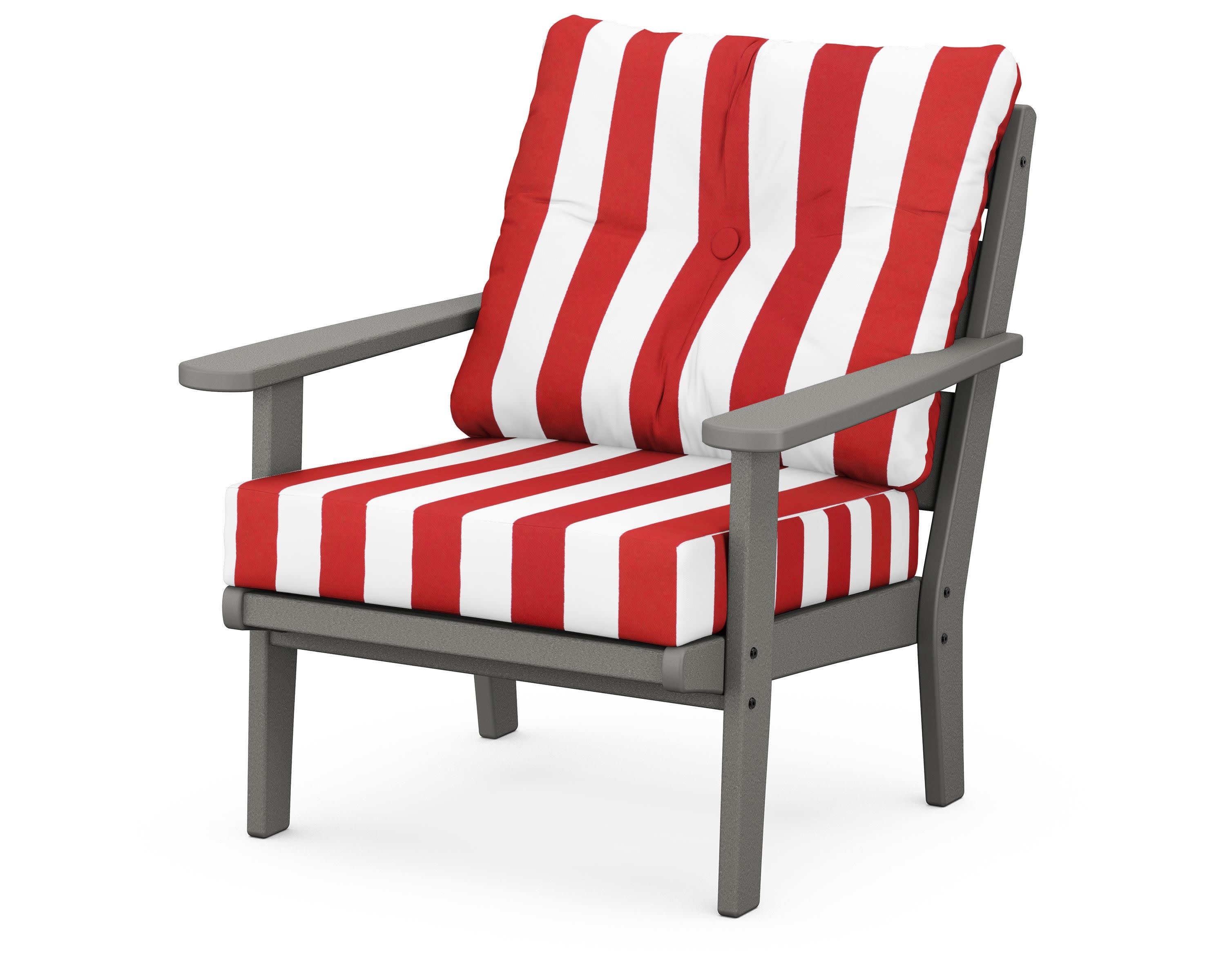 Lakeside Deep Seating Chair in Slate Grey / Cabana Stripe Crimson