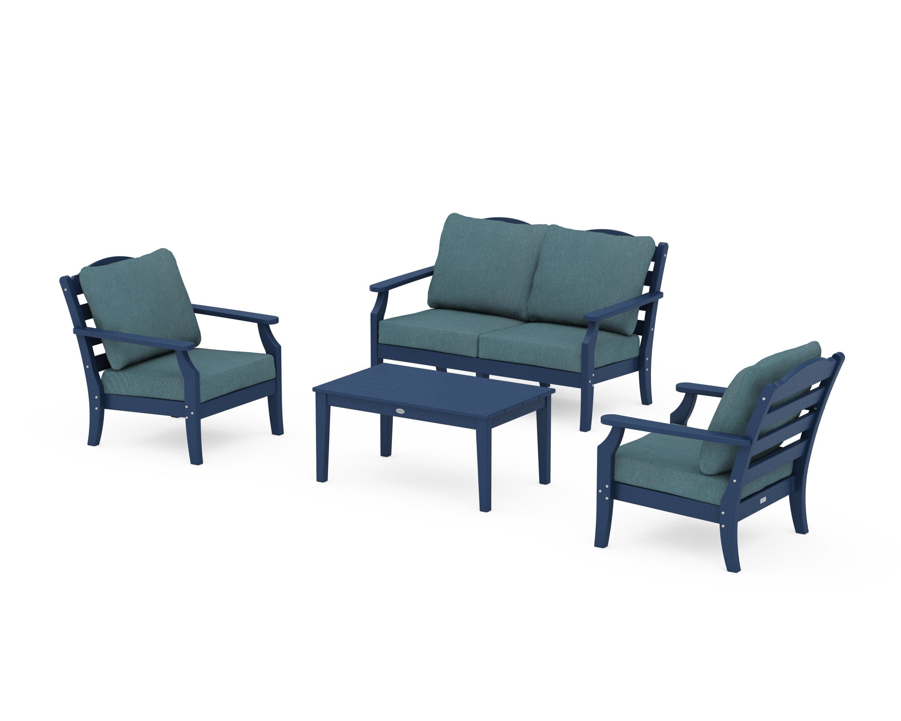 Savannah 4-Piece Deep Seating Set with Loveseat in Navy / Ocean Teal