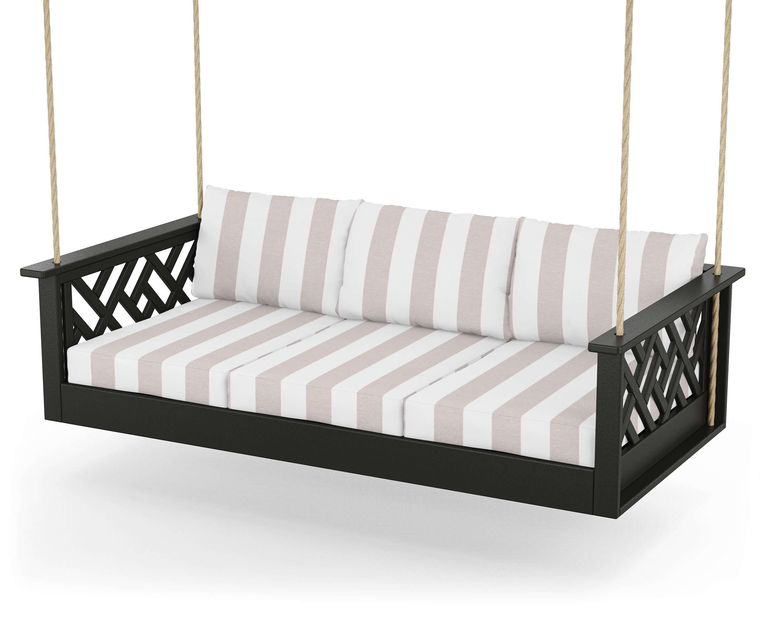 Chippendale Daybed Swing in Black / Cabana Stripe Dune Burlap