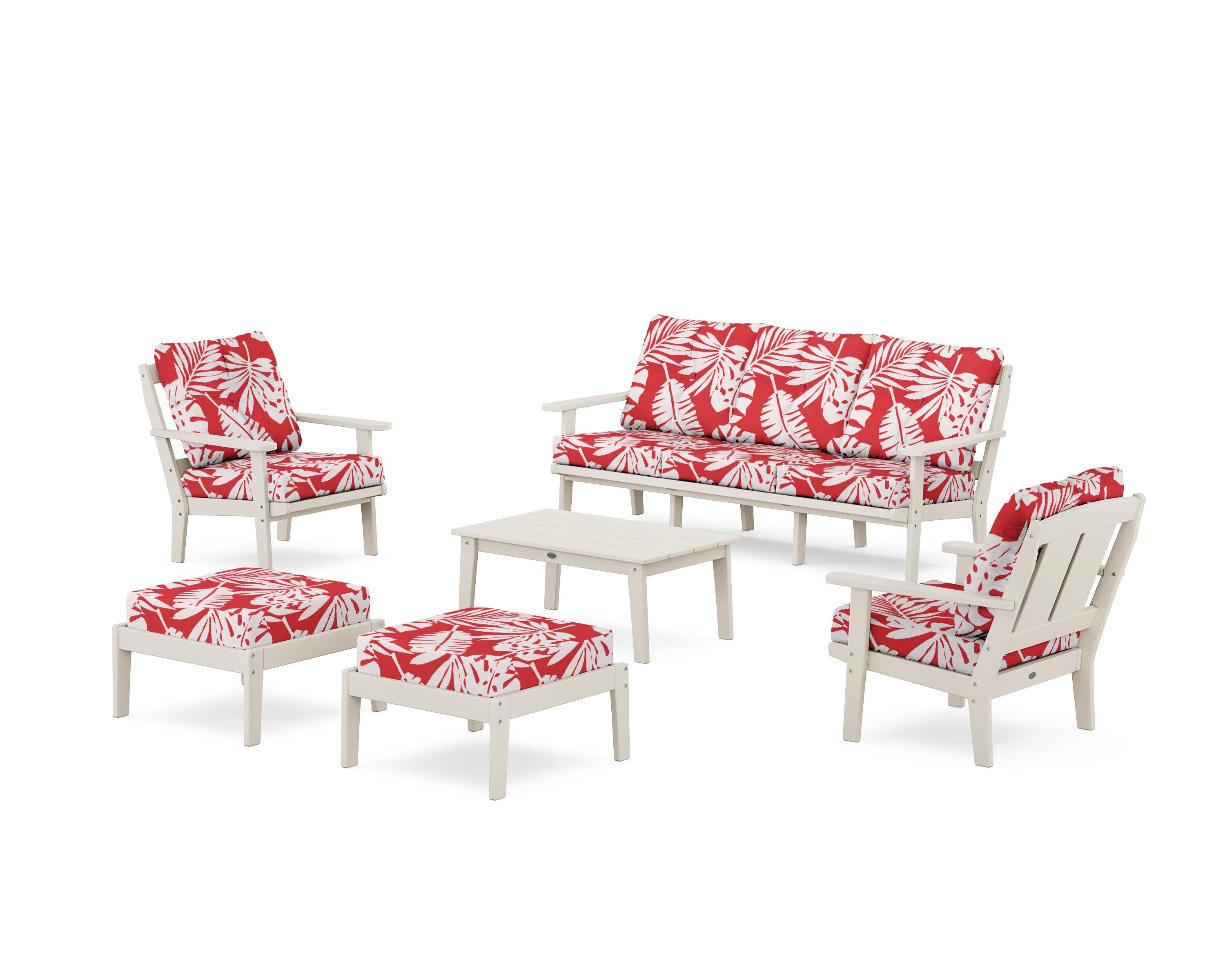 Mission 6-Piece Lounge Sofa Set in Sand / Leaf Crimson